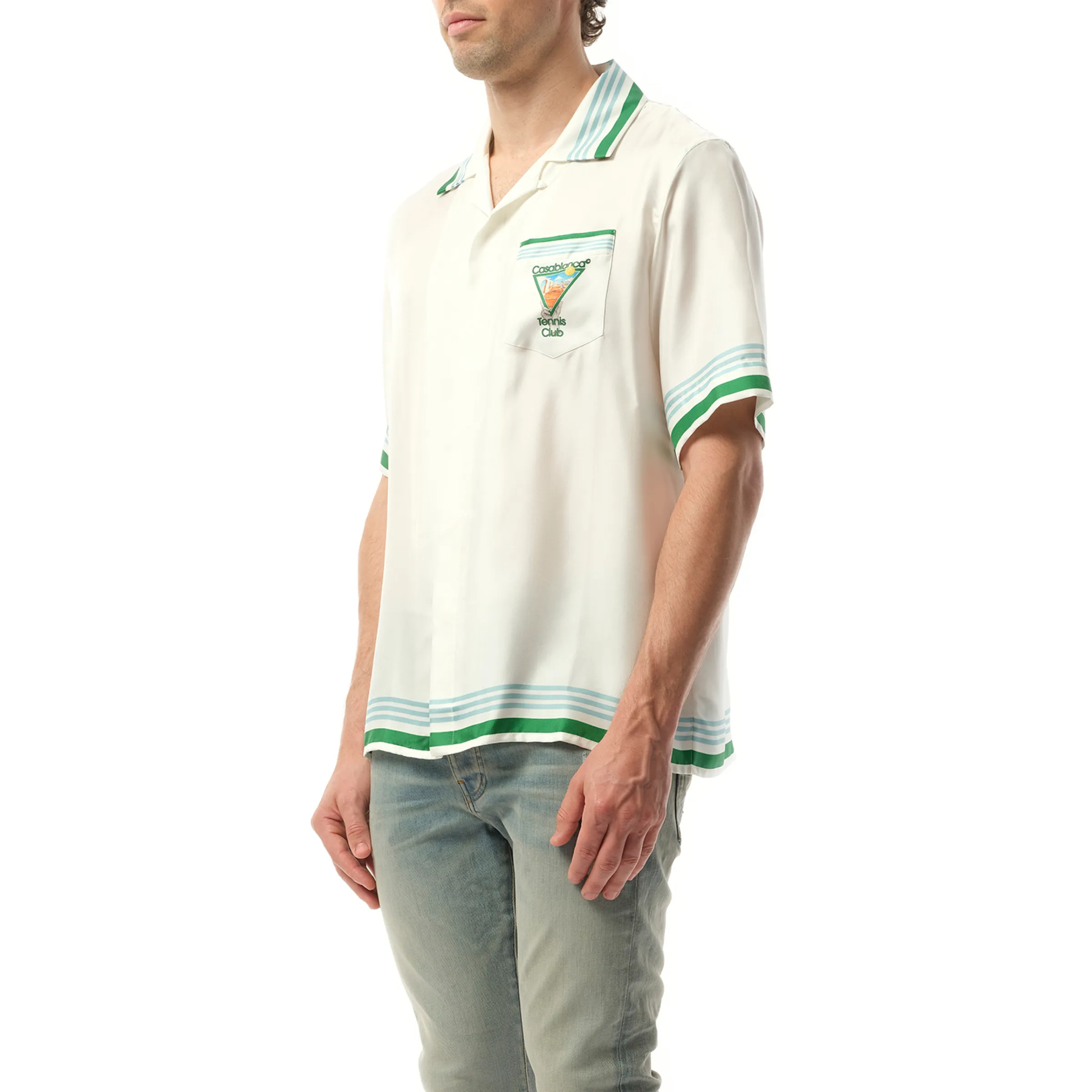 Metaphysical Tennis Icon Cuban Collar Shirt in White/Green sold by MARAIS product image thumbnail 5