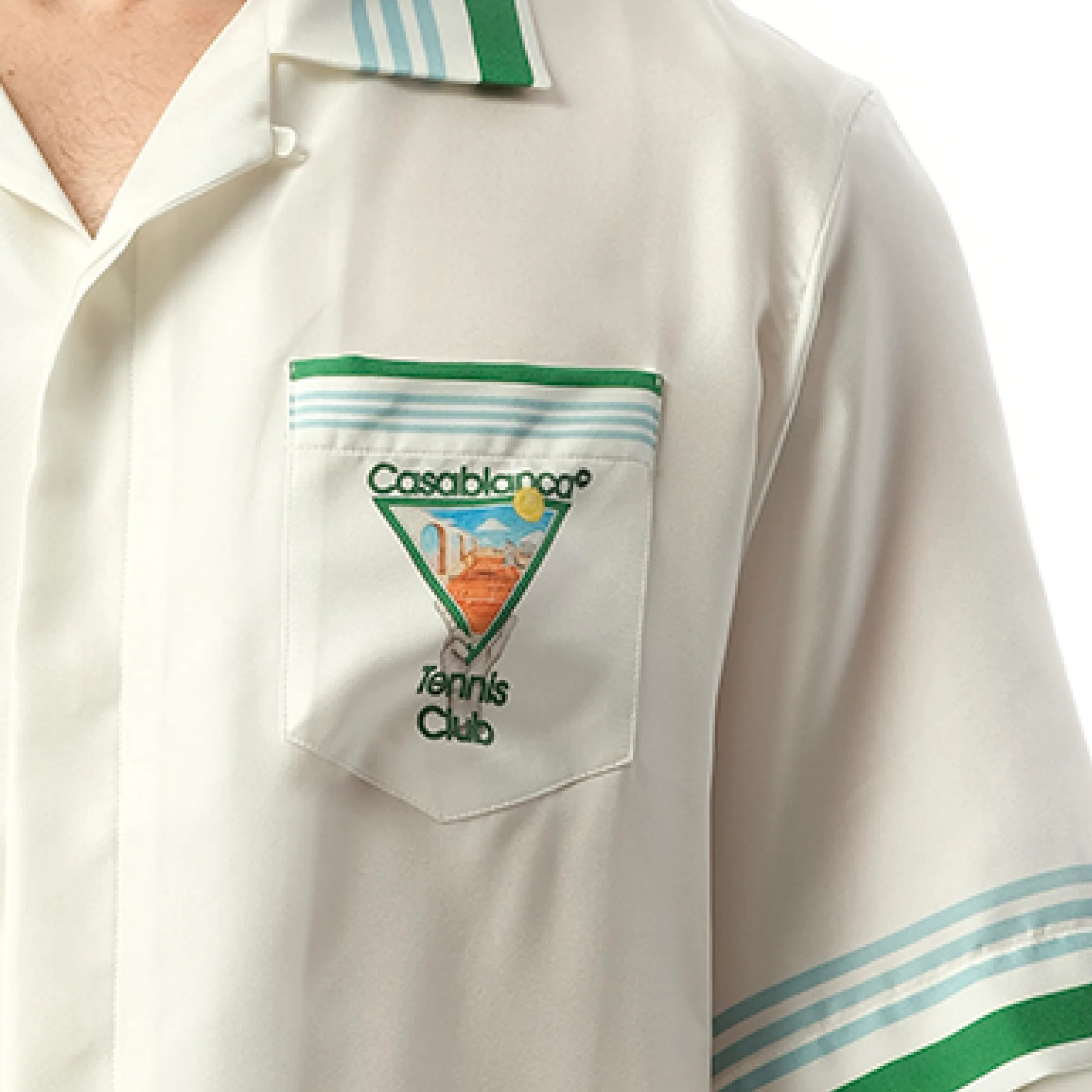 Metaphysical Tennis Icon Cuban Collar Shirt in White/Green sold by MARAIS product image thumbnail 3