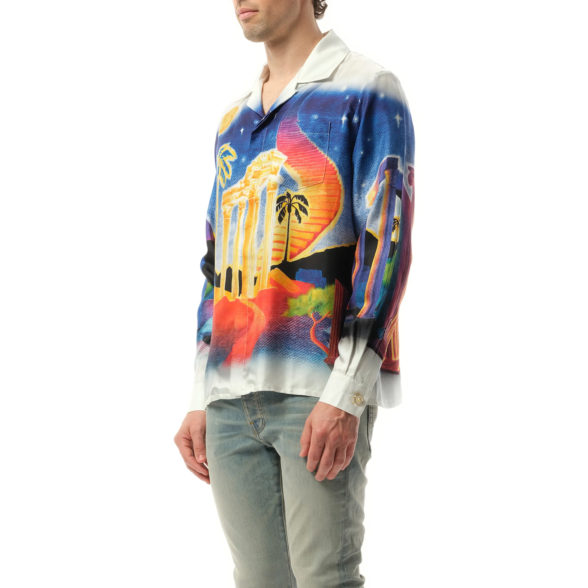 Long Sleeve Cuban Collar Shirt in Midnight Acropolis sold by MARAIS product image thumbnail 5