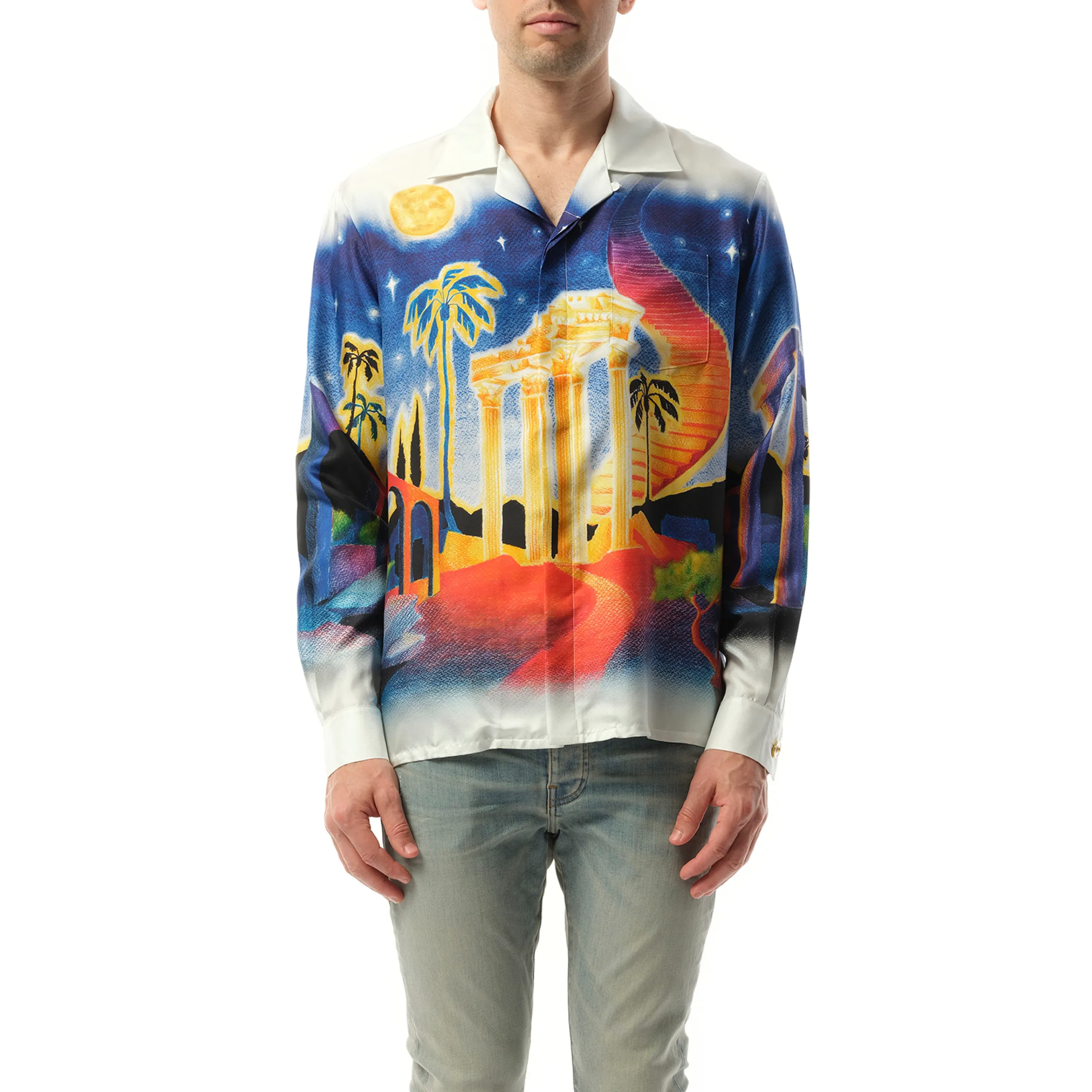 Long Sleeve Cuban Collar Shirt in Midnight Acropolis sold by MARAIS