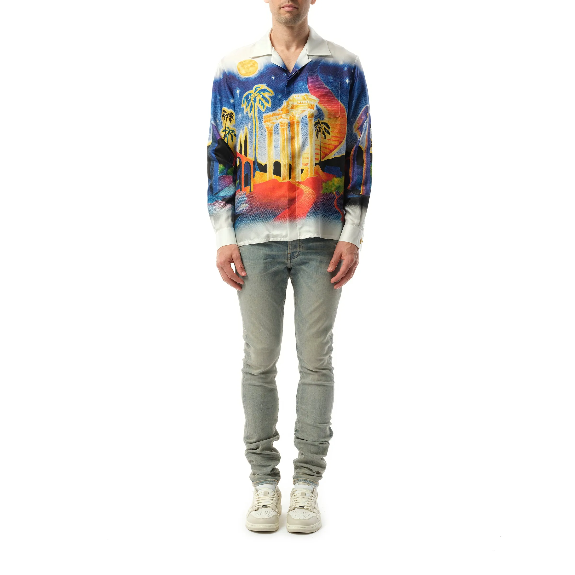 Long Sleeve Cuban Collar Shirt in Midnight Acropolis sold by MARAIS product image thumbnail 4