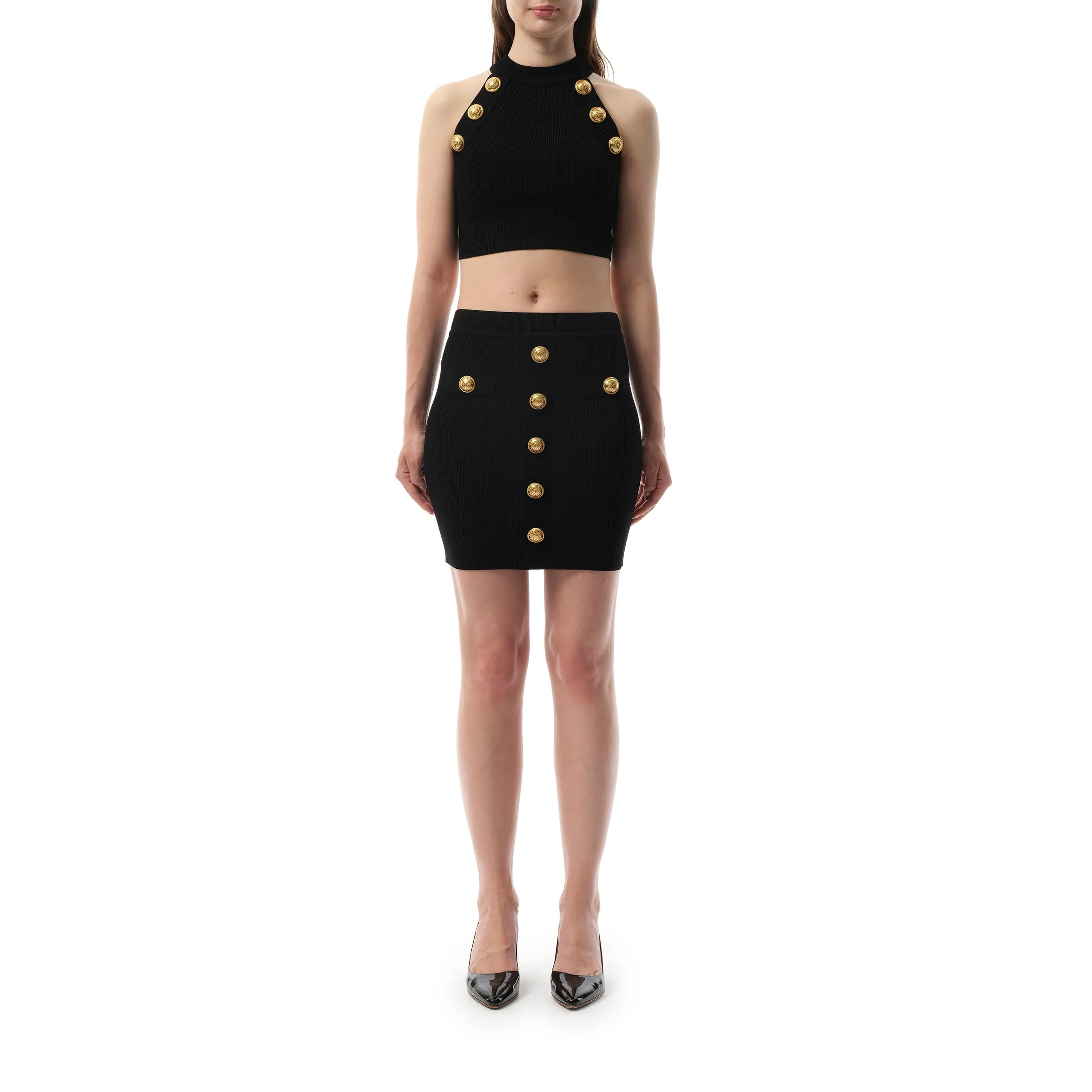 2 Pockets Buttoned Knit Short Skirt in Black sold by MARAIS product image thumbnail 4