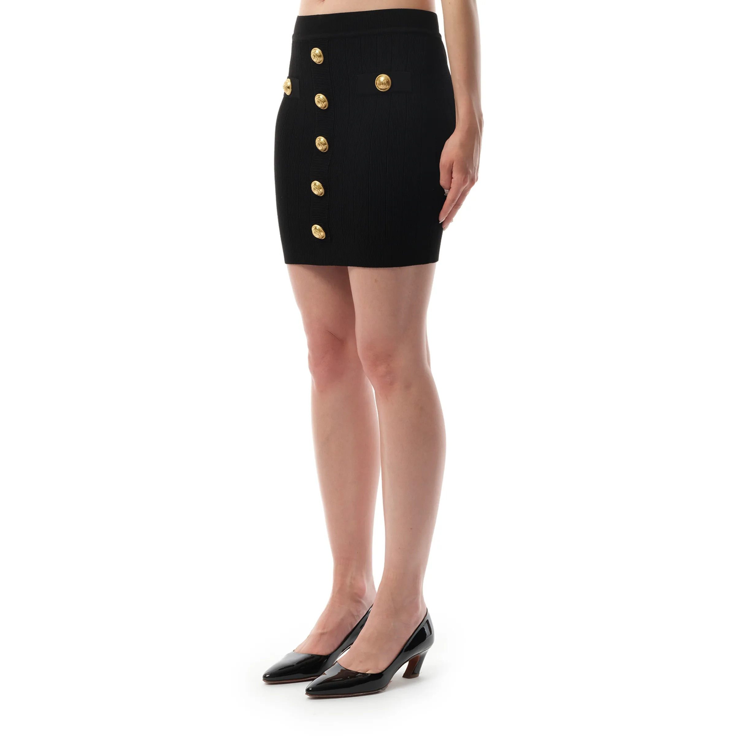 2 Pockets Buttoned Knit Short Skirt in Black sold by MARAIS product image thumbnail 5