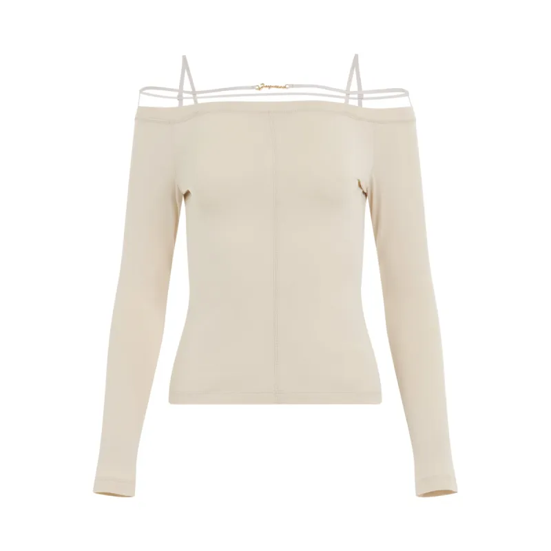 Sierra Long Sleeve Lingerie Top in Beige sold by MARAIS