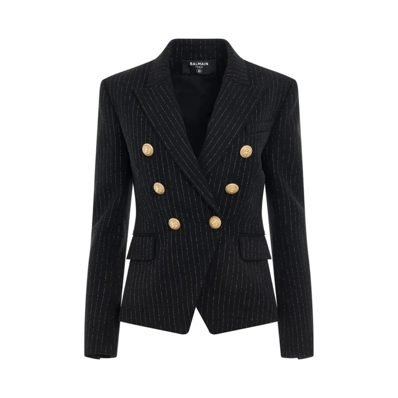 6 Buttons Stripes Double Breasted Jacket in Black/Gold sold by MARAIS