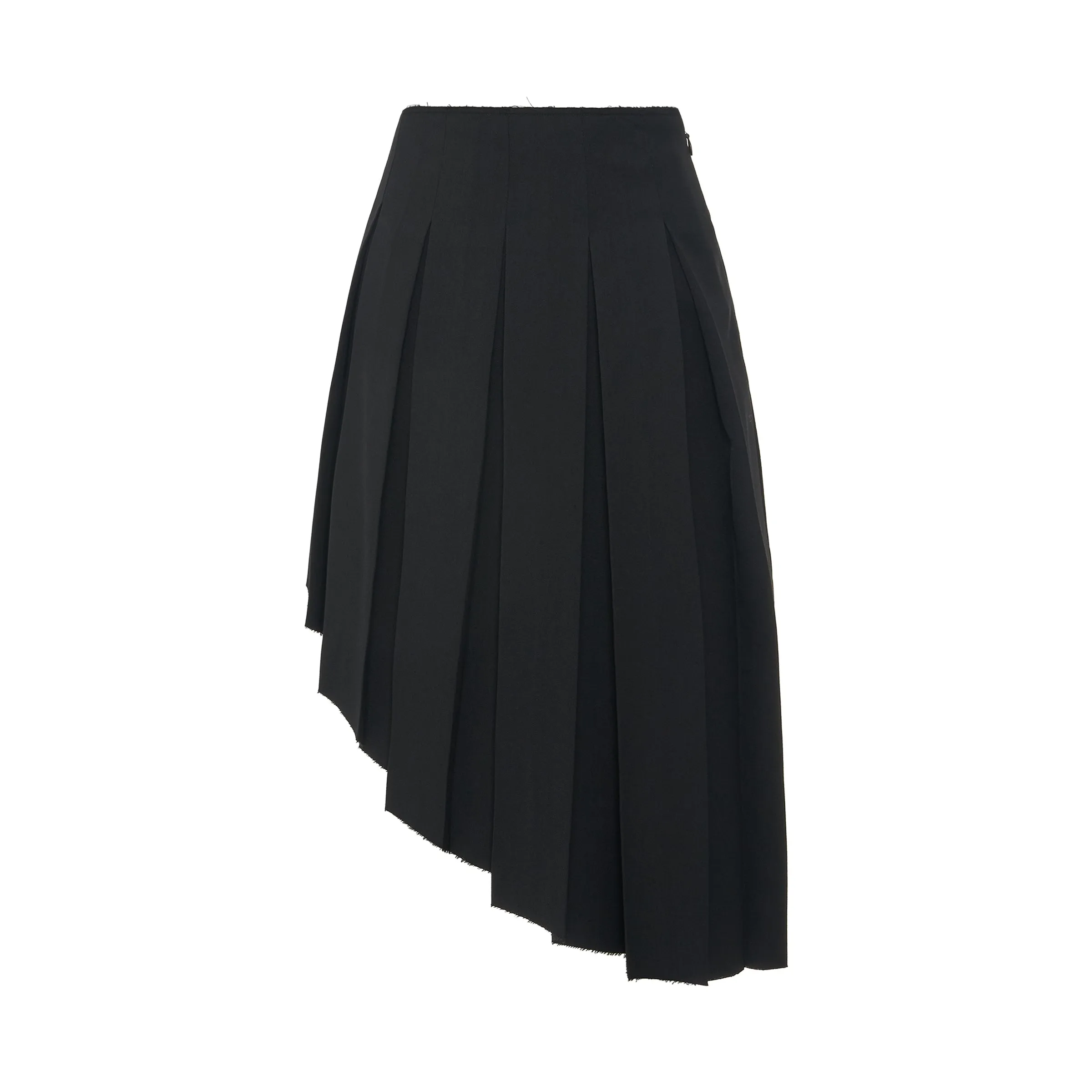 Wool Asymmetrical Pleated Skirt in Black sold by MARAIS