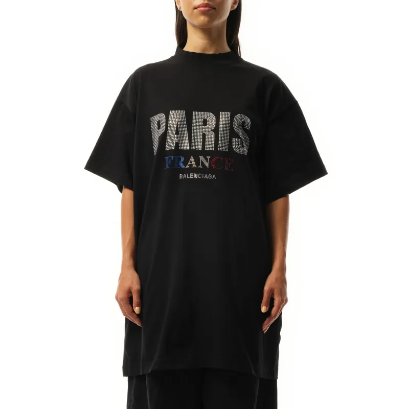 Paris Strass Oversized T-Shirt in Black made by Balenciaga