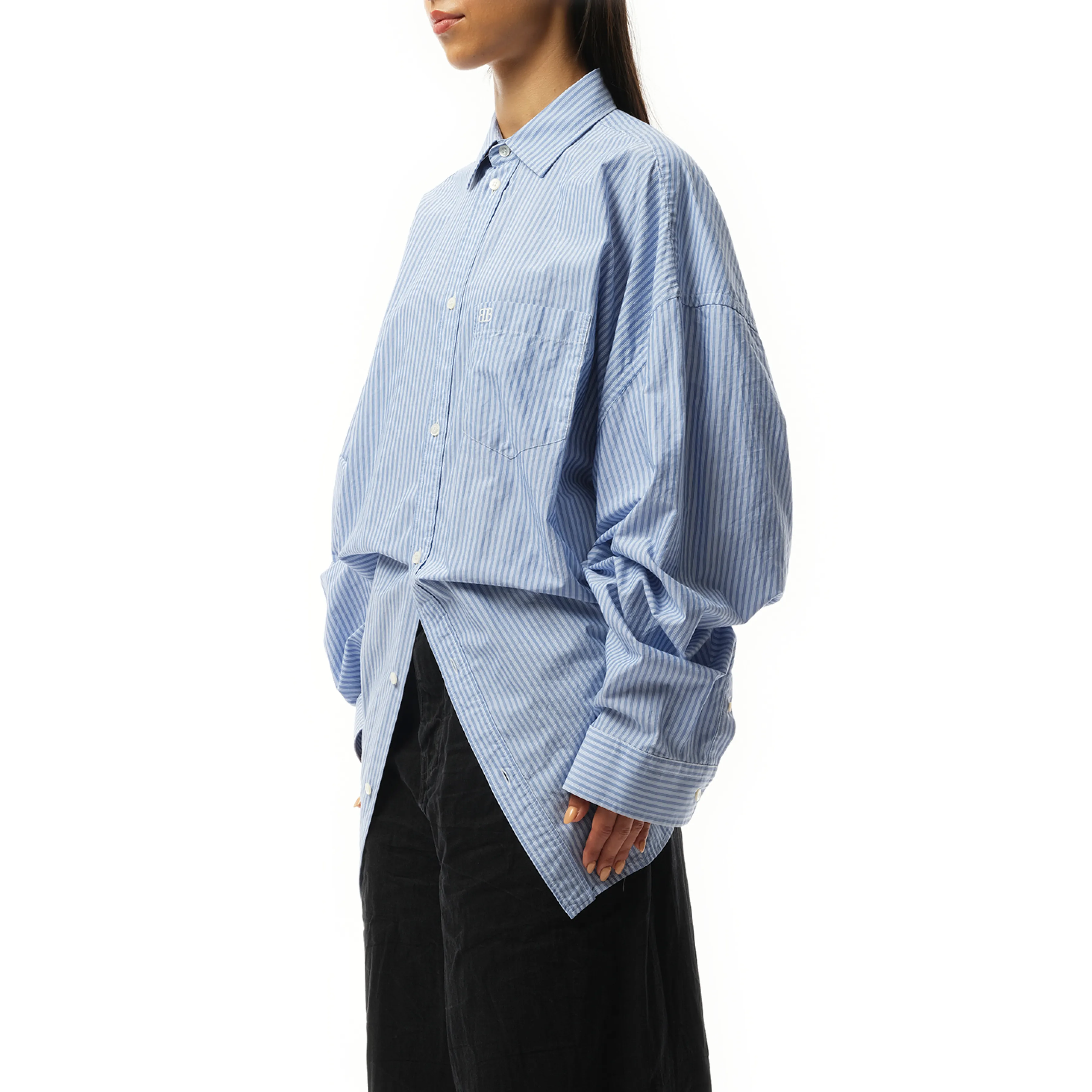 Long Sleeve Knotted Shirt in Blue/White sold by MARAIS product image thumbnail 5