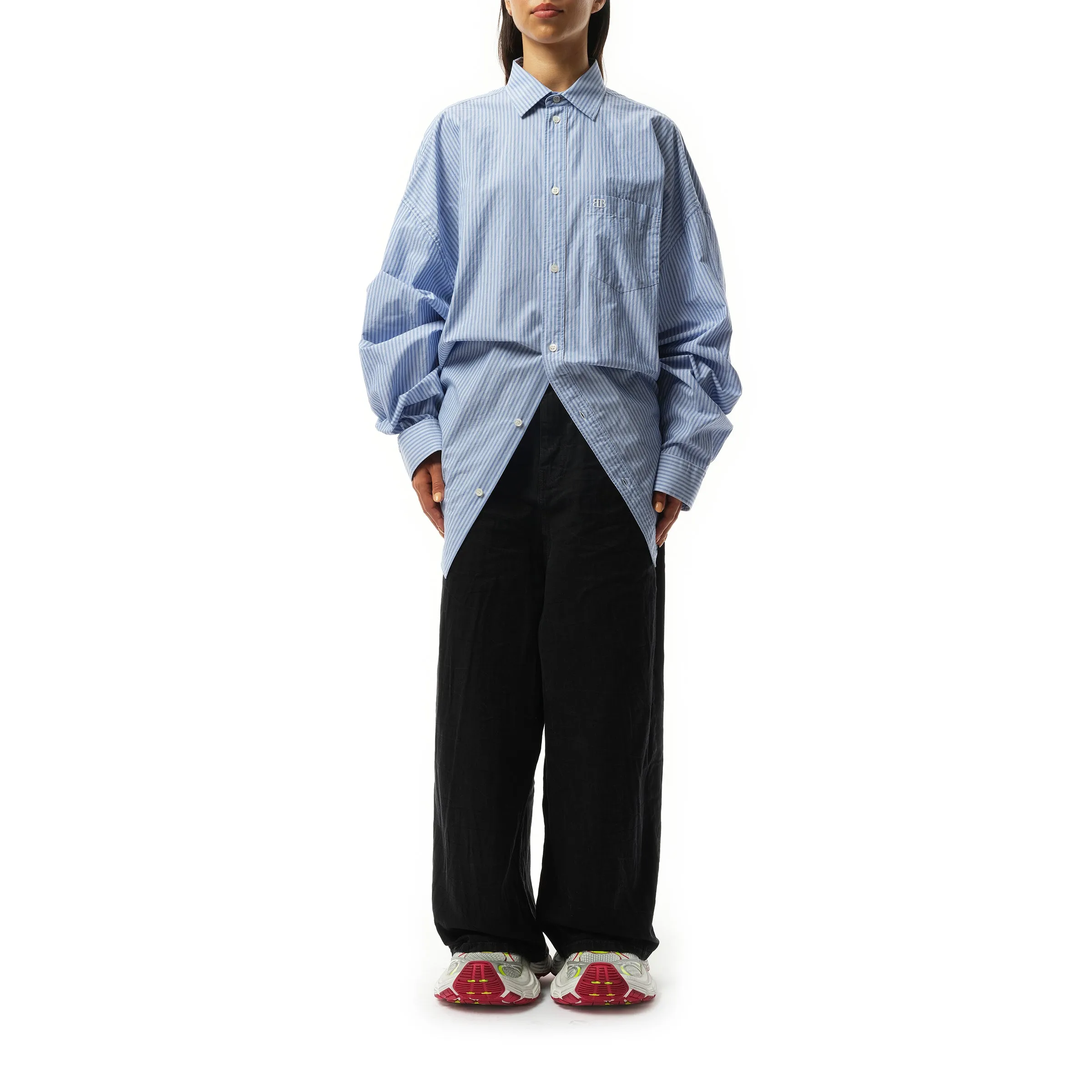 Long Sleeve Knotted Shirt in Blue/White sold by MARAIS product image thumbnail 4