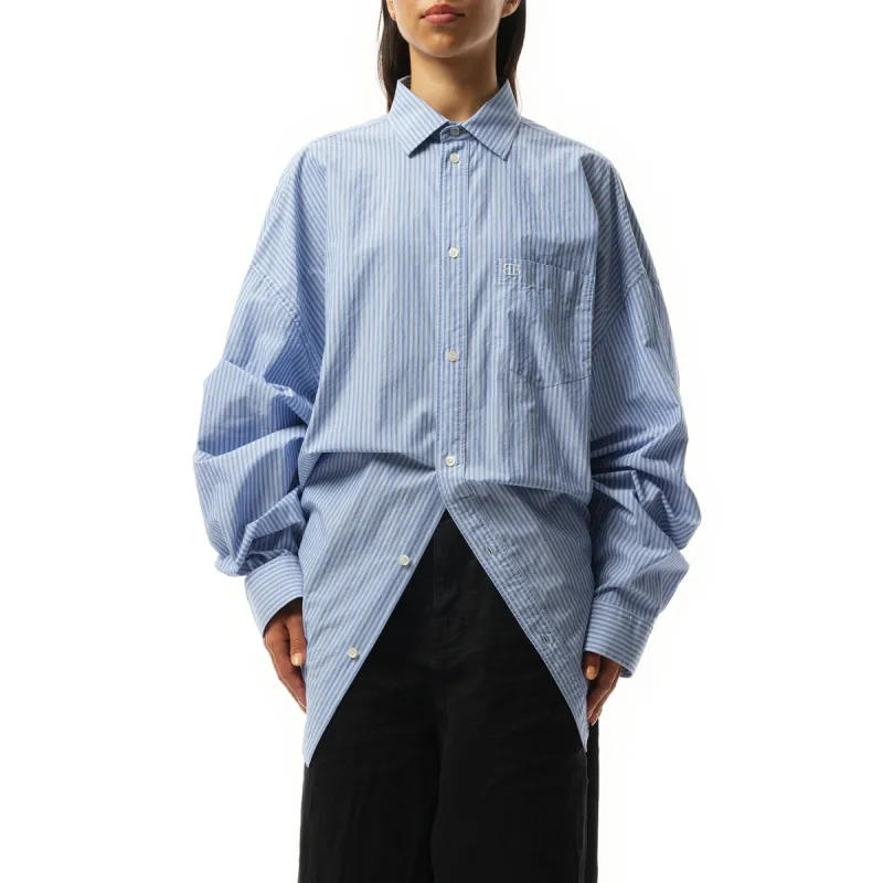 Long Sleeve Knotted Shirt in Blue/White sold by MARAIS