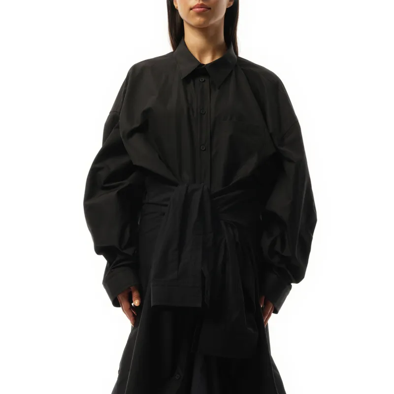 Patched Shirt Dress in Black sold by MARAIS