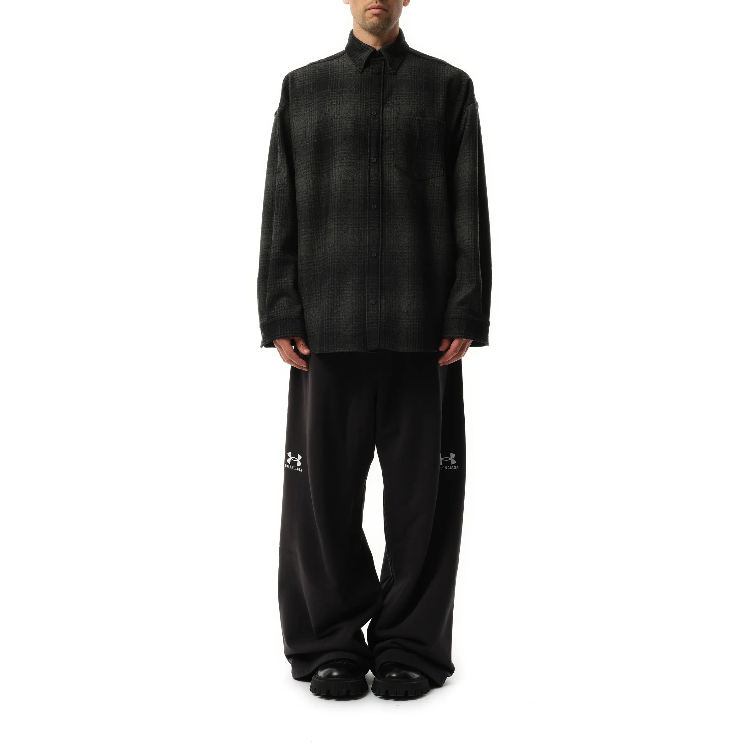 Oversized Wool Check Shirt in Grey/Black sold by MARAIS product image thumbnail 4