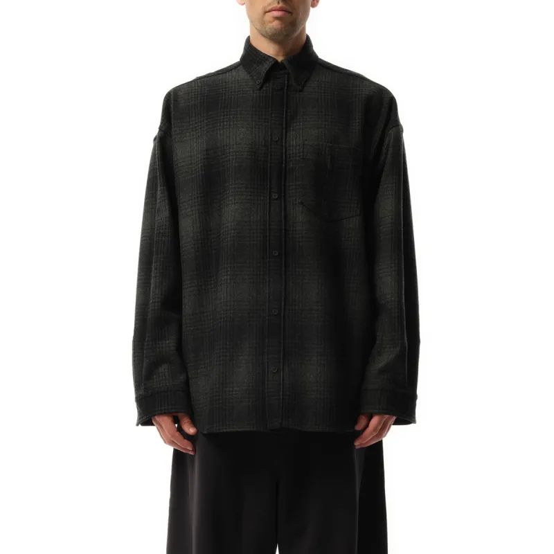 Oversized Wool Check Shirt in Grey/Black sold by MARAIS