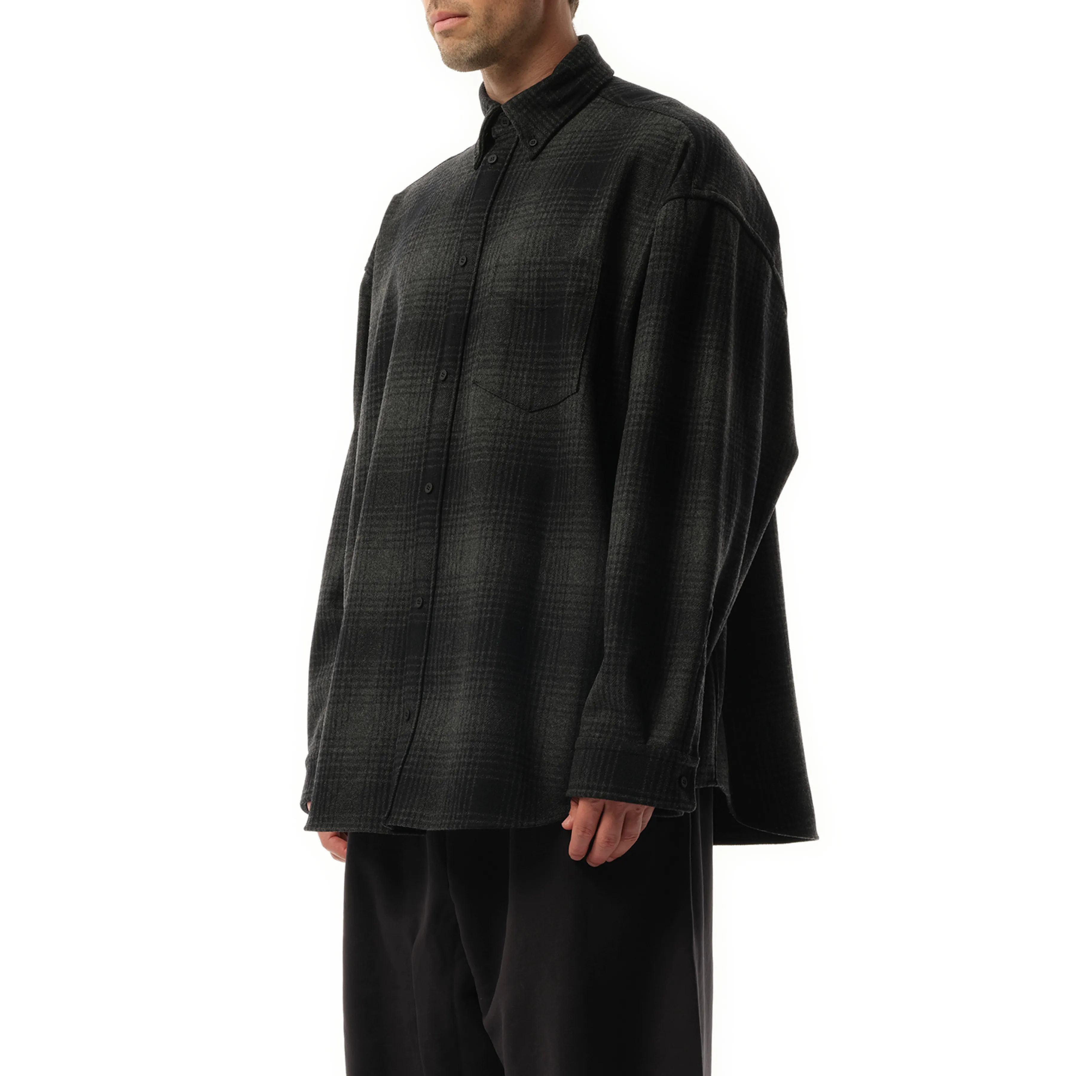 Oversized Wool Check Shirt in Grey/Black sold by MARAIS product image thumbnail 5