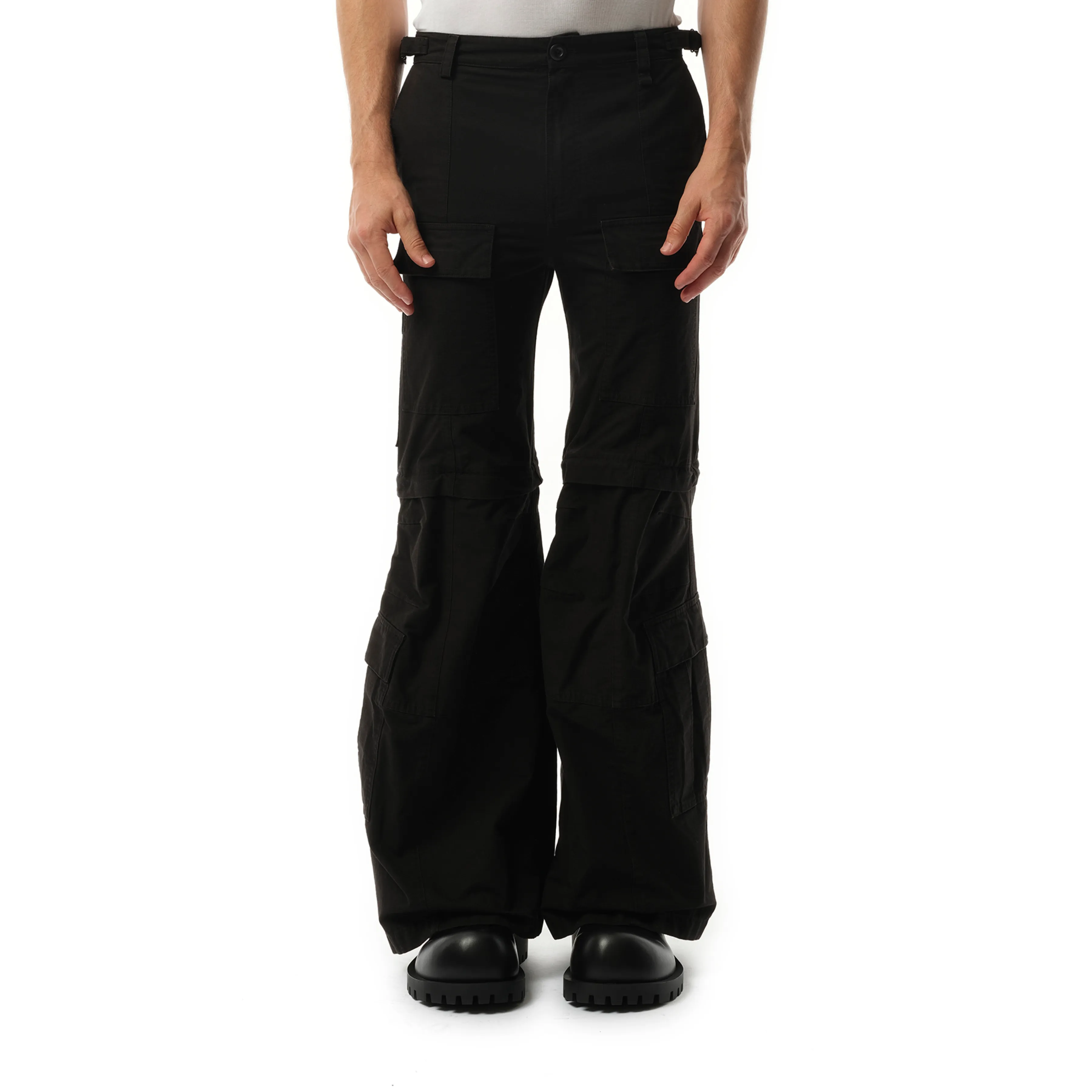 Flared Cargo Pants in Black sold by MARAIS