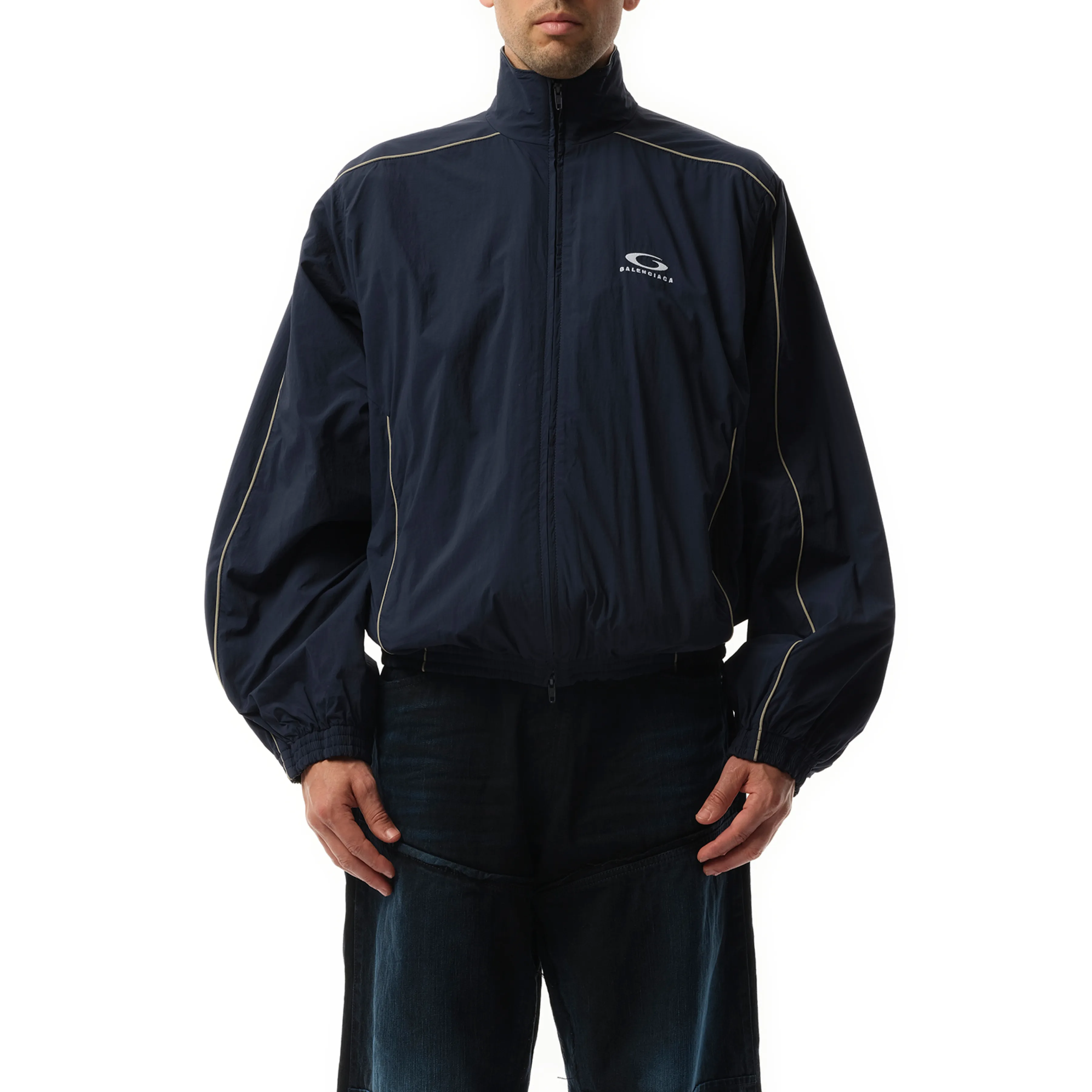 Washed Nylon Tracksuit Jacket in Navy sold by MARAIS