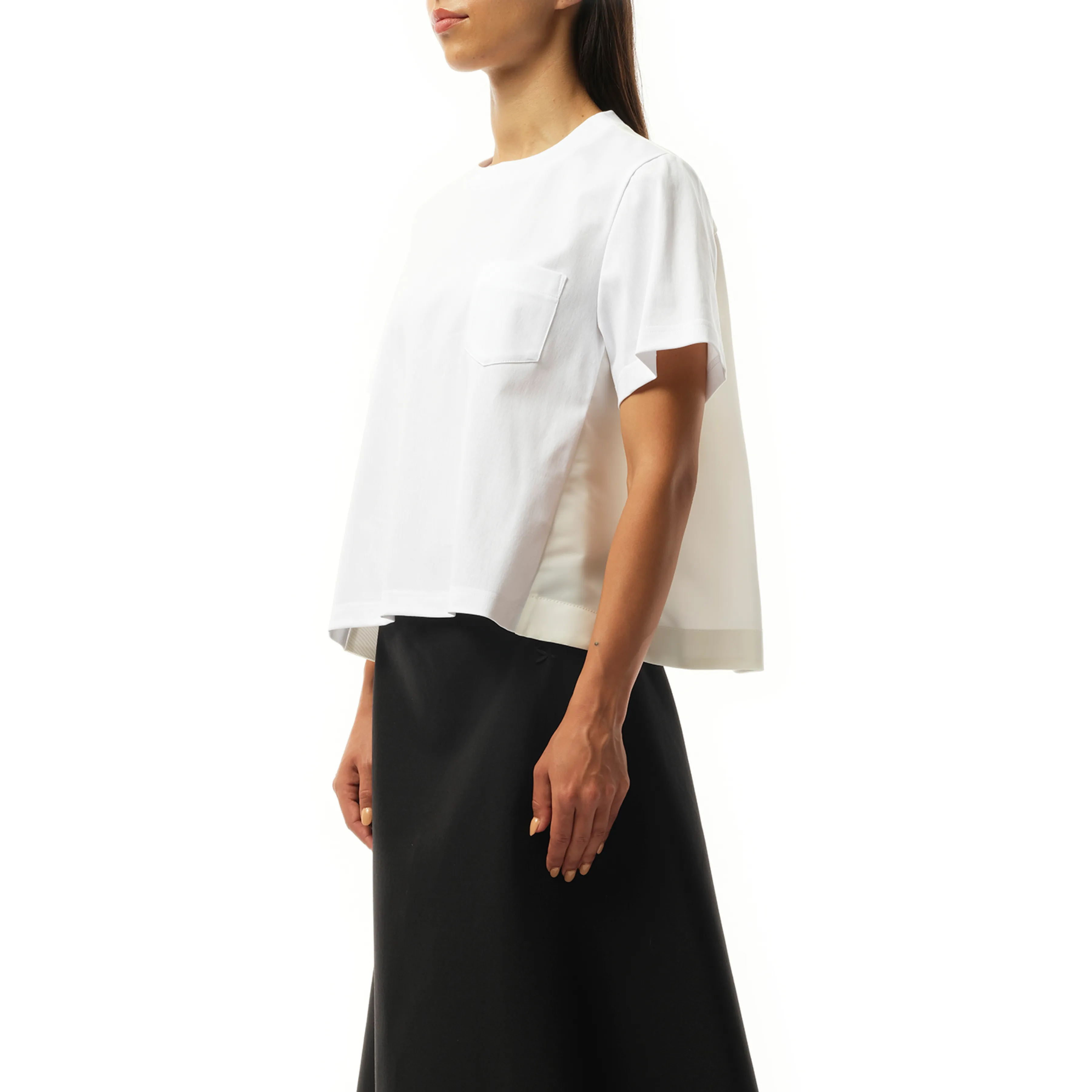 Nylon Twill Mix Cotton Jersey T-Shirt in White sold by MARAIS product image thumbnail 5