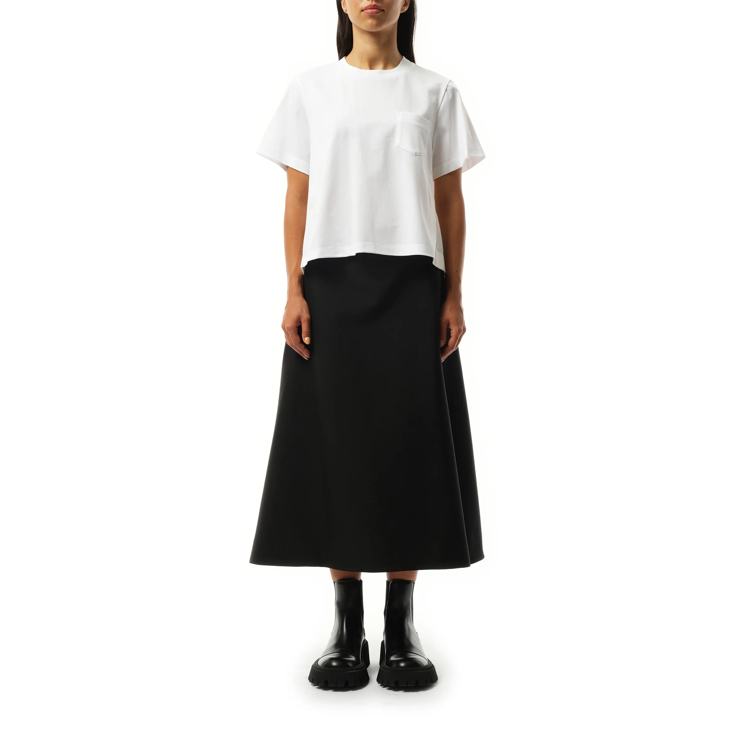 Nylon Twill Mix Cotton Jersey T-Shirt in White sold by MARAIS product image thumbnail 4