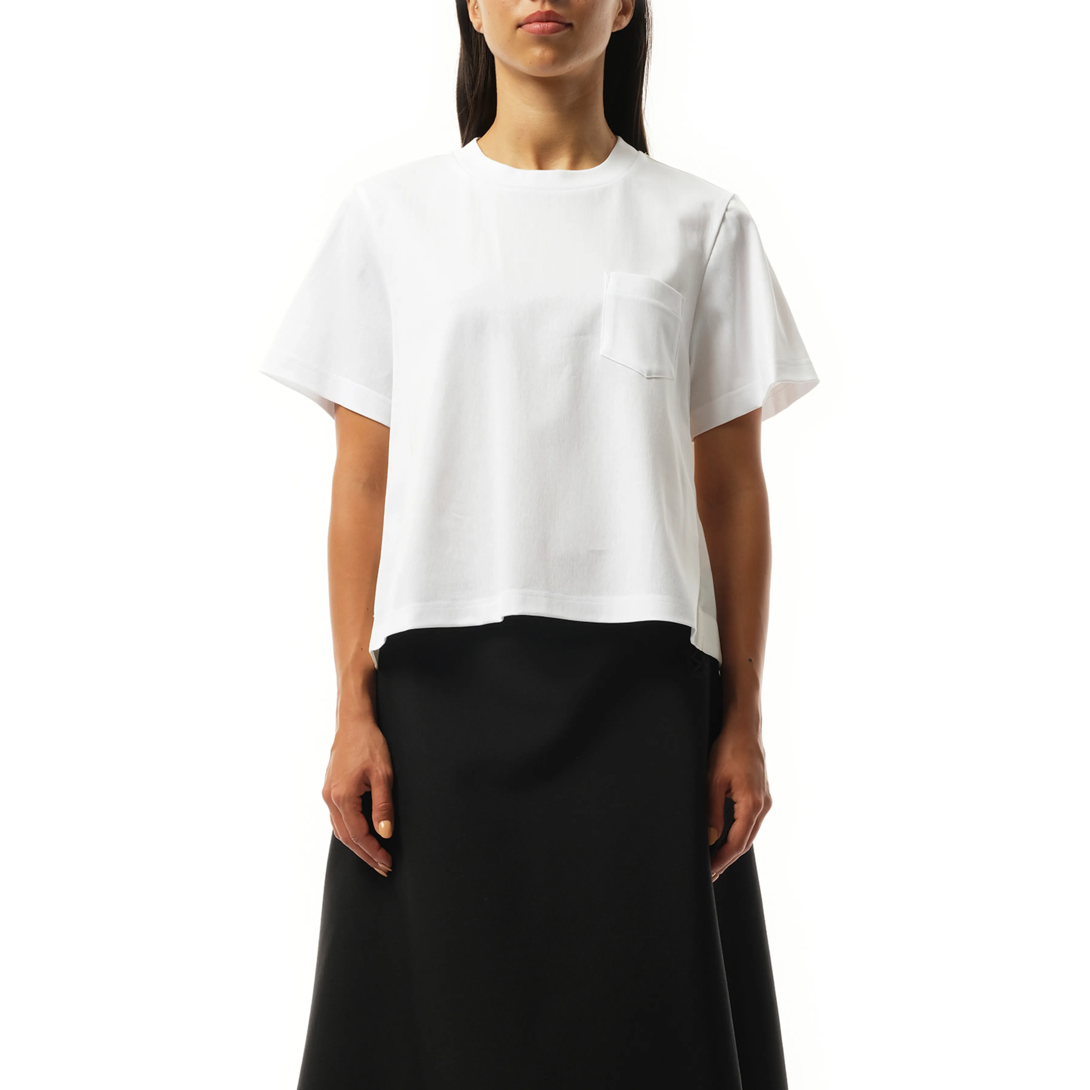 Nylon Twill Mix Cotton Jersey T-Shirt in White sold by MARAIS