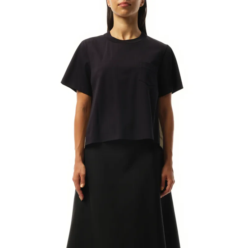 Nylon Twill Mix Cotton Jersey T-Shirt in Navy/Taupe sold by MARAIS