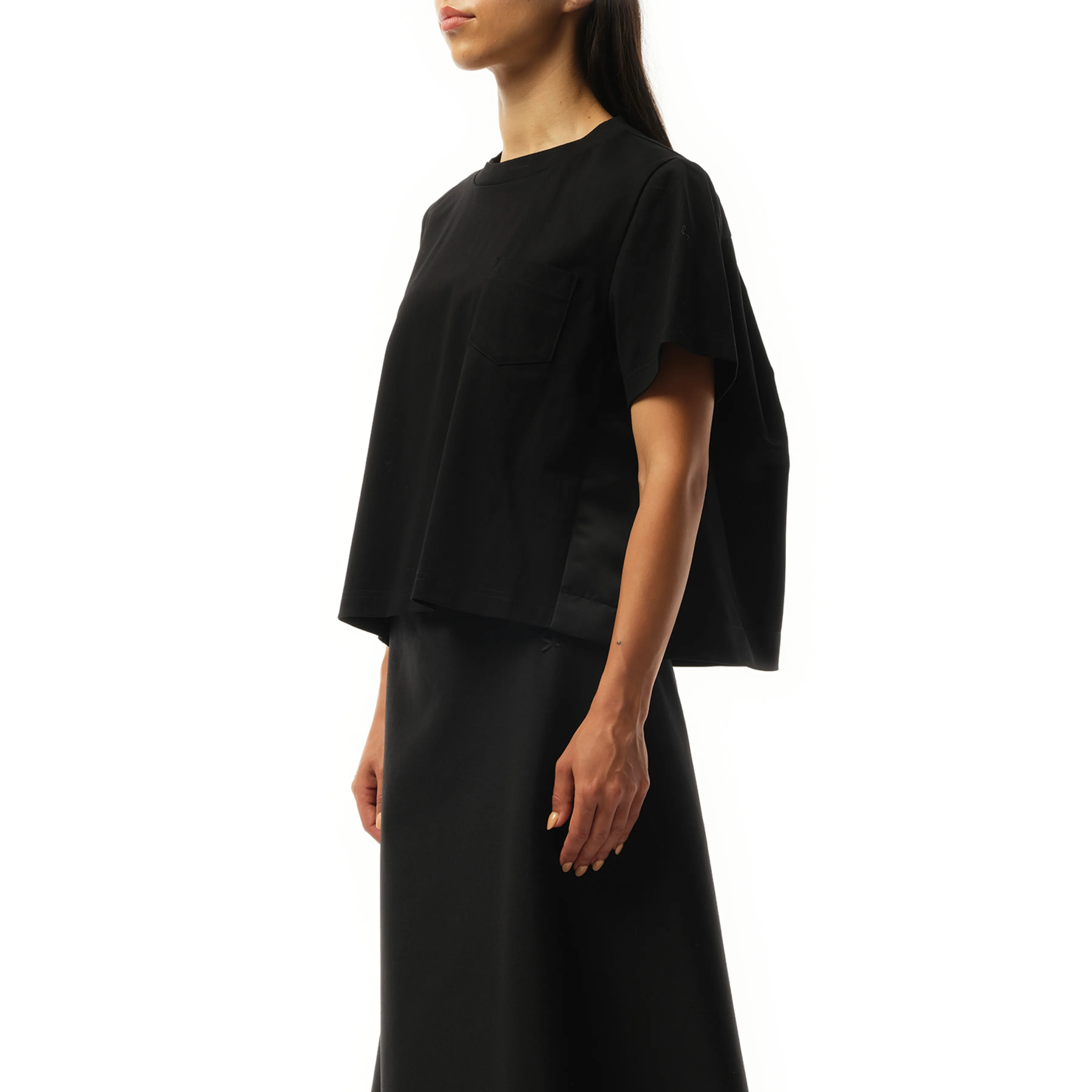 Nylon Twill Mix Cotton Jersey T-Shirt in Black sold by MARAIS product image thumbnail 5