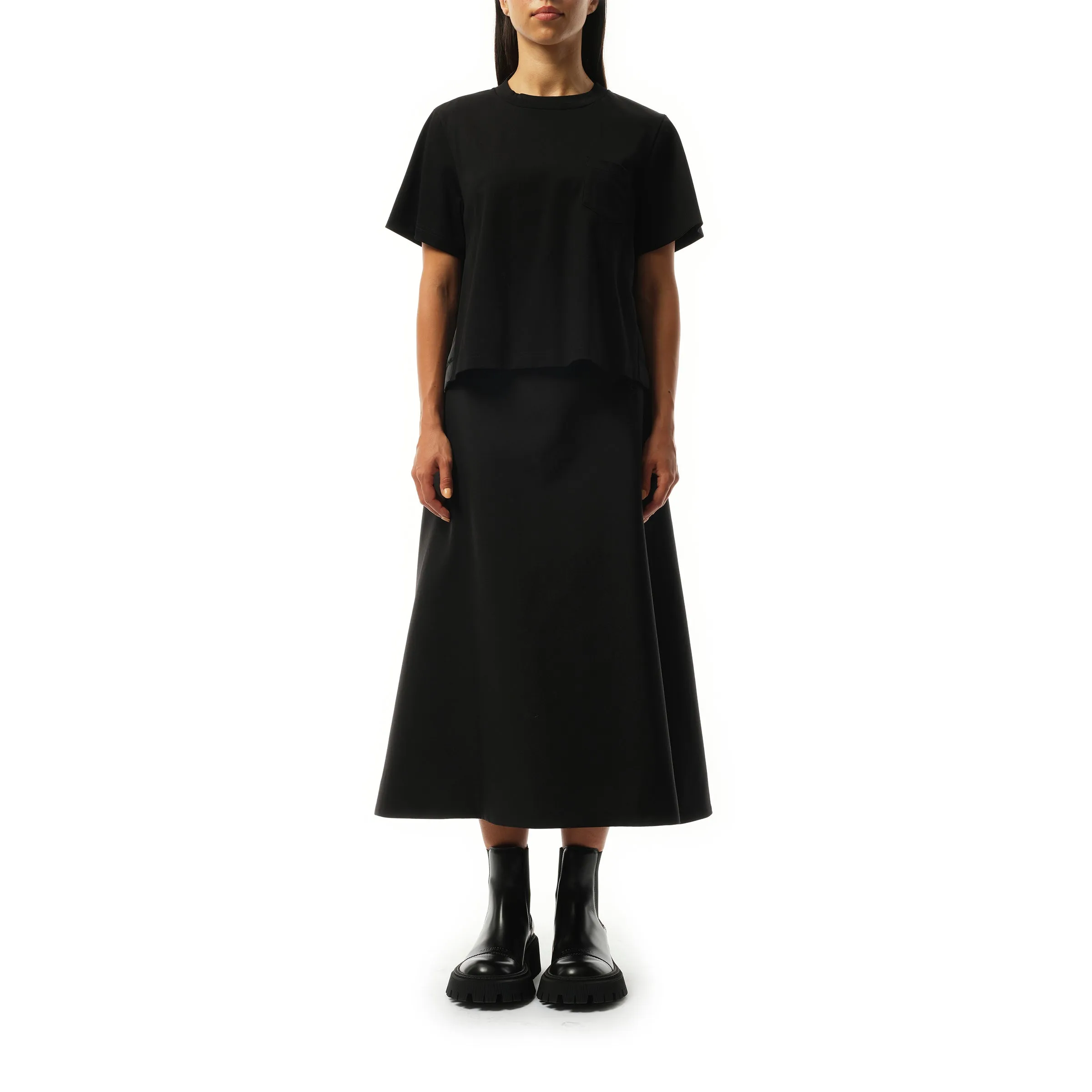 Nylon Twill Mix Cotton Jersey T-Shirt in Black sold by MARAIS product image thumbnail 4