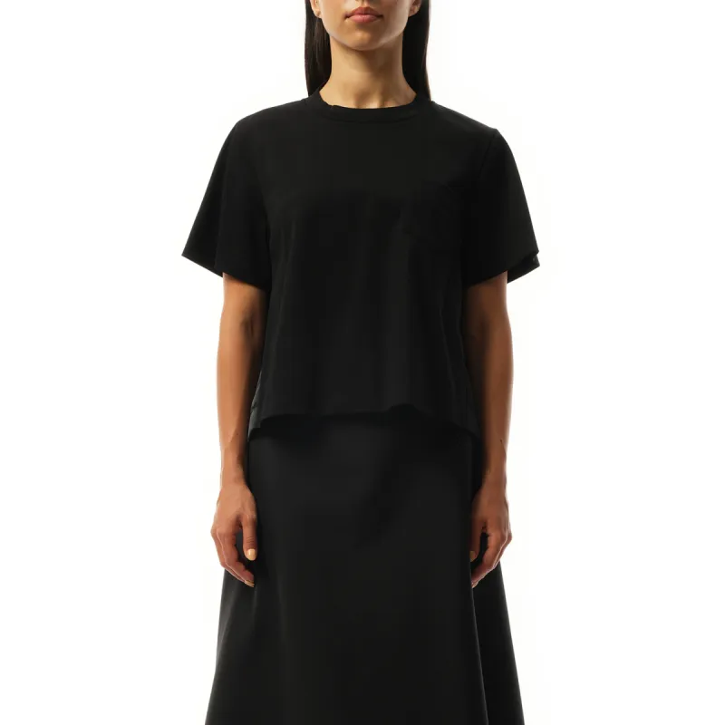 Nylon Twill Mix Cotton Jersey T-Shirt in Black sold by MARAIS