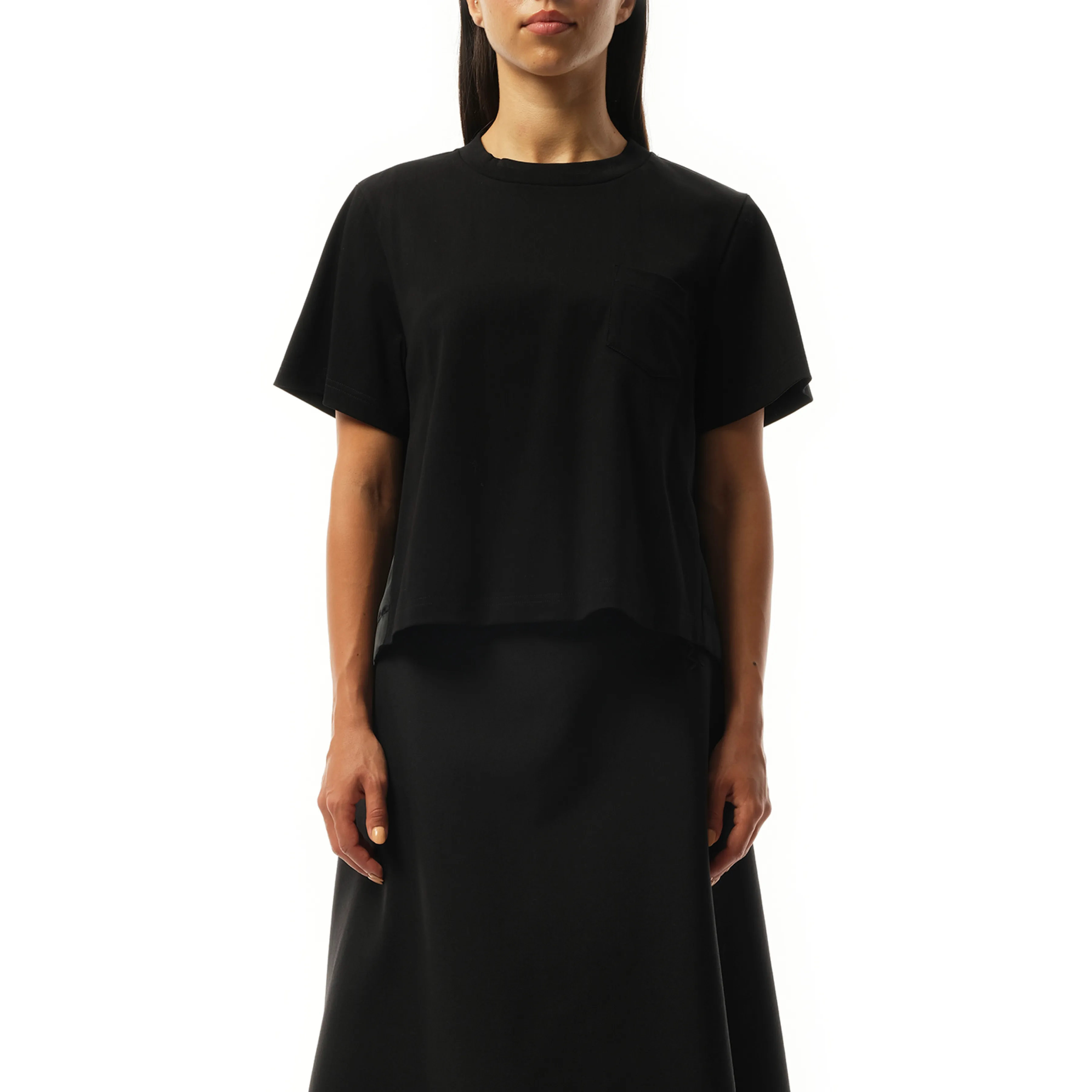 Nylon Twill Mix Cotton Jersey T-Shirt in Black sold by MARAIS