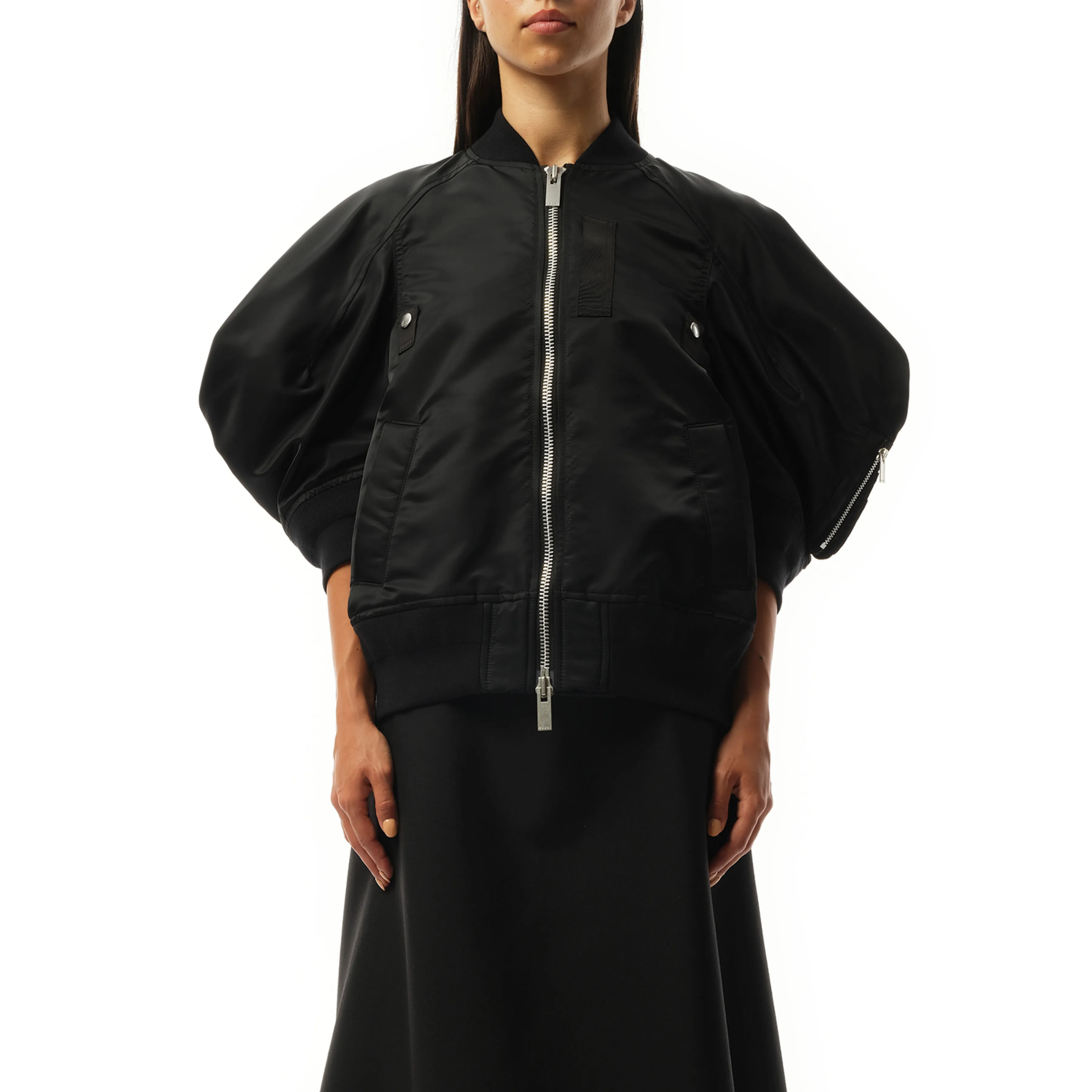 Nylon Twill Quarter Sleeve Blouson in Black sold by MARAIS
