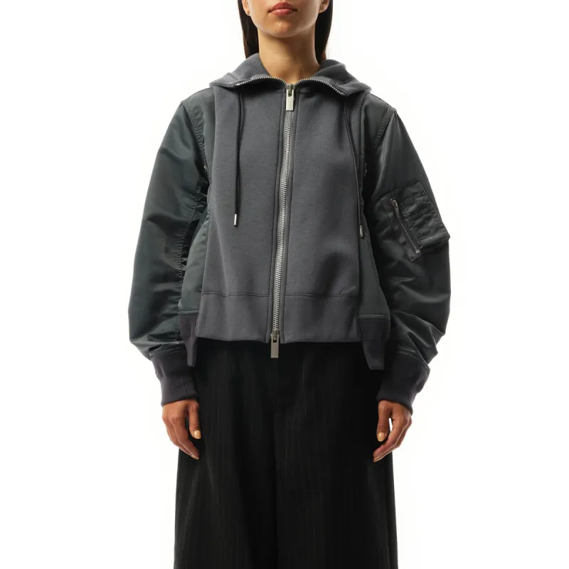 Sponge Sweat Nylon Twill Zip Hoodie in Blue Gray sold by MARAIS