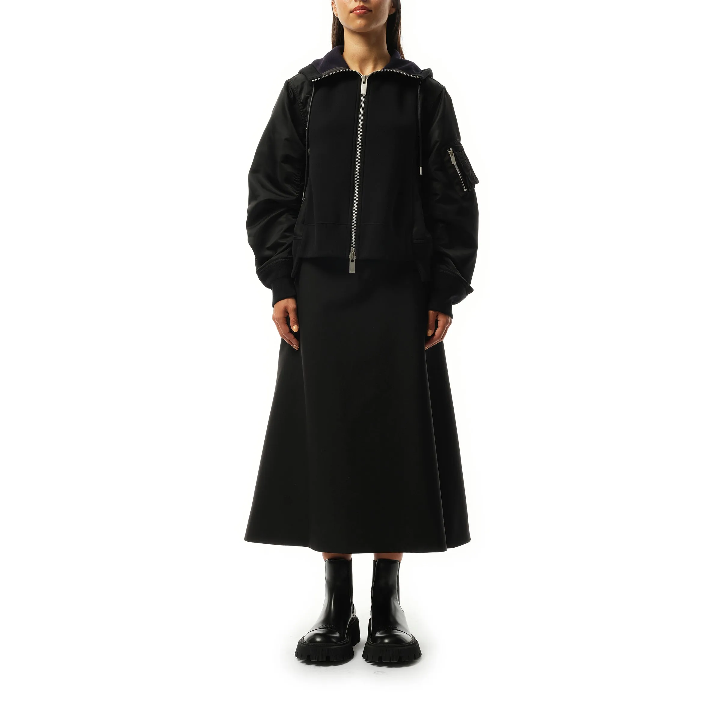 Sponge Sweat Nylon Twill Zip Hoodie in Black sold by MARAIS product image thumbnail 4