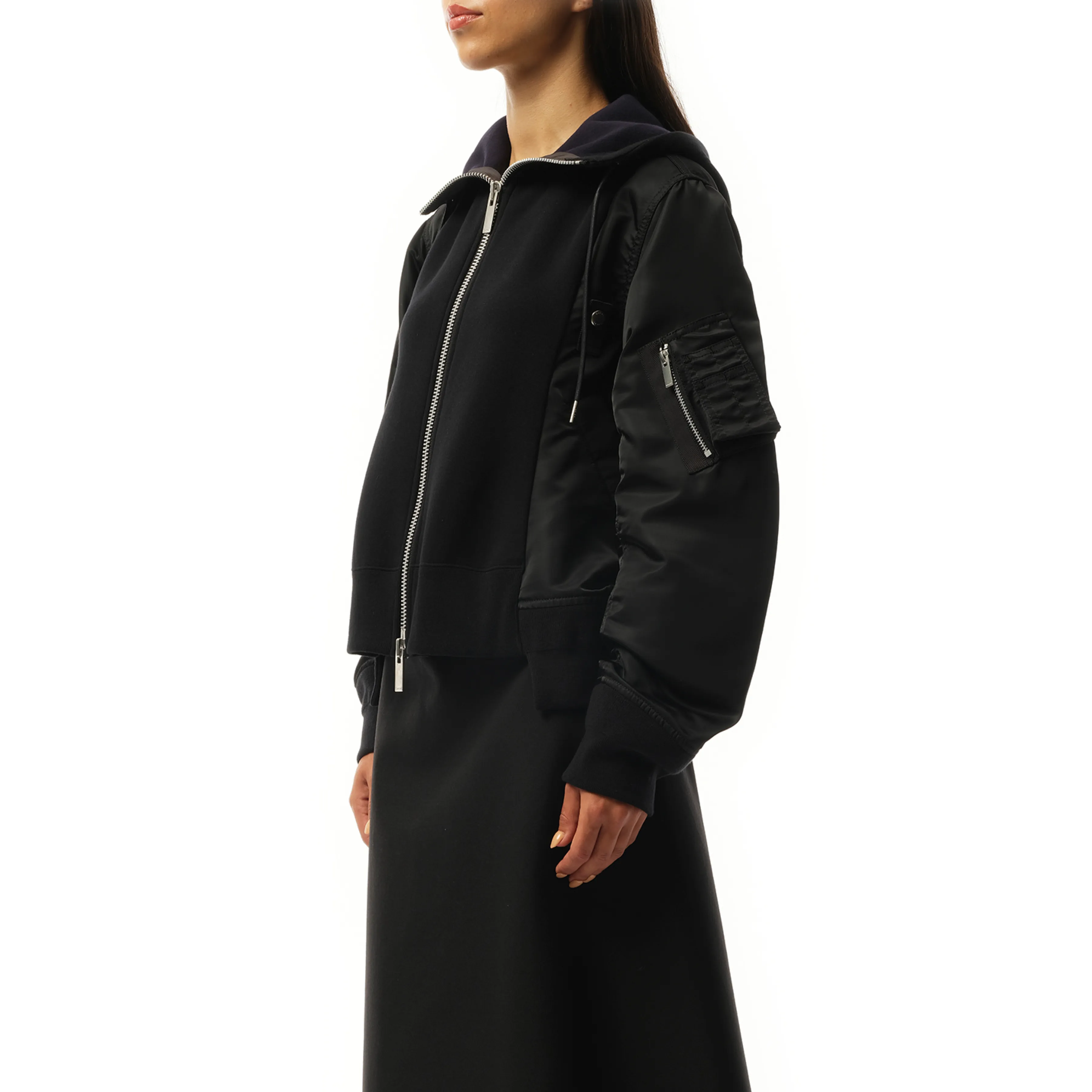 Sponge Sweat Nylon Twill Zip Hoodie in Black sold by MARAIS product image thumbnail 5