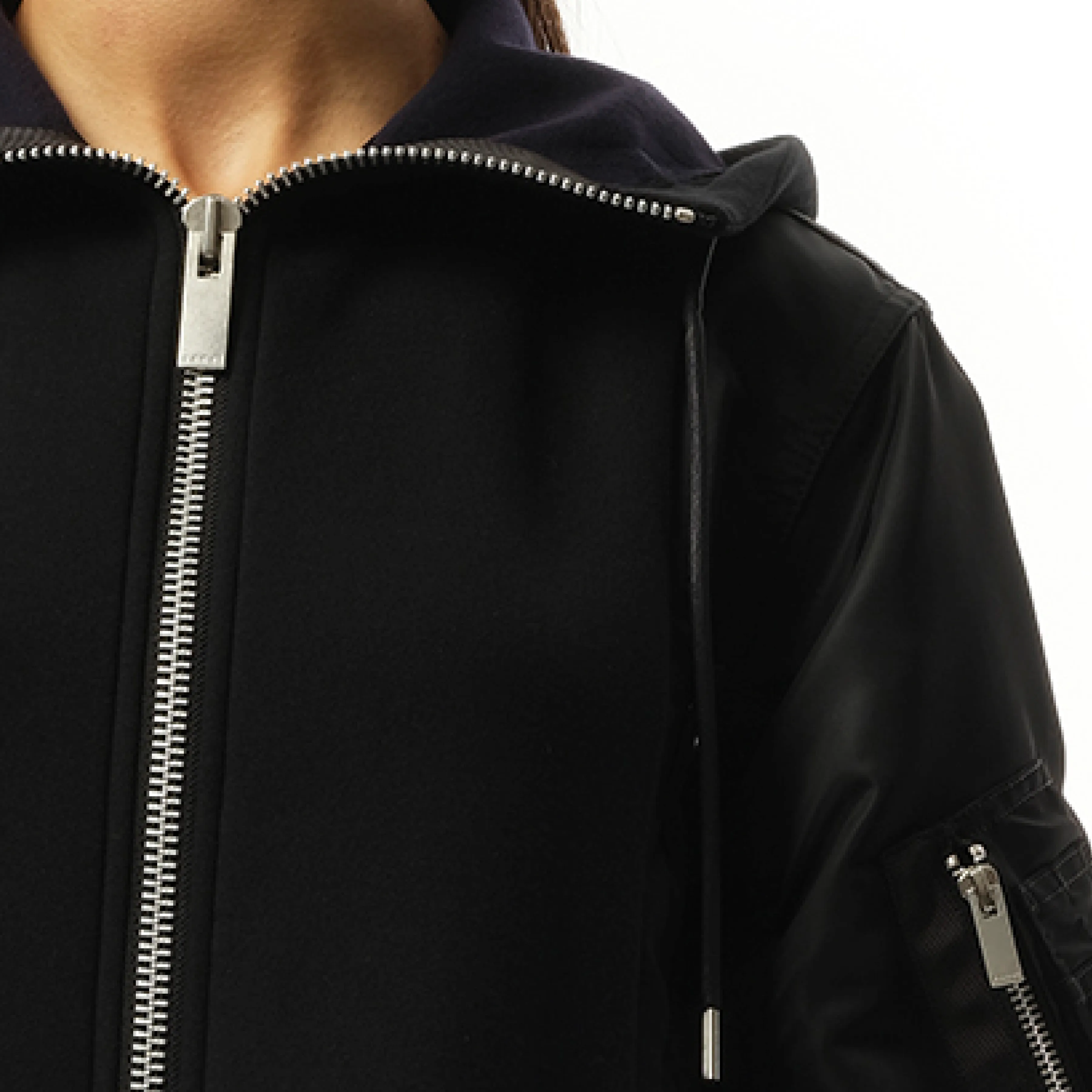 Sponge Sweat Nylon Twill Zip Hoodie in Black sold by MARAIS product image thumbnail 3