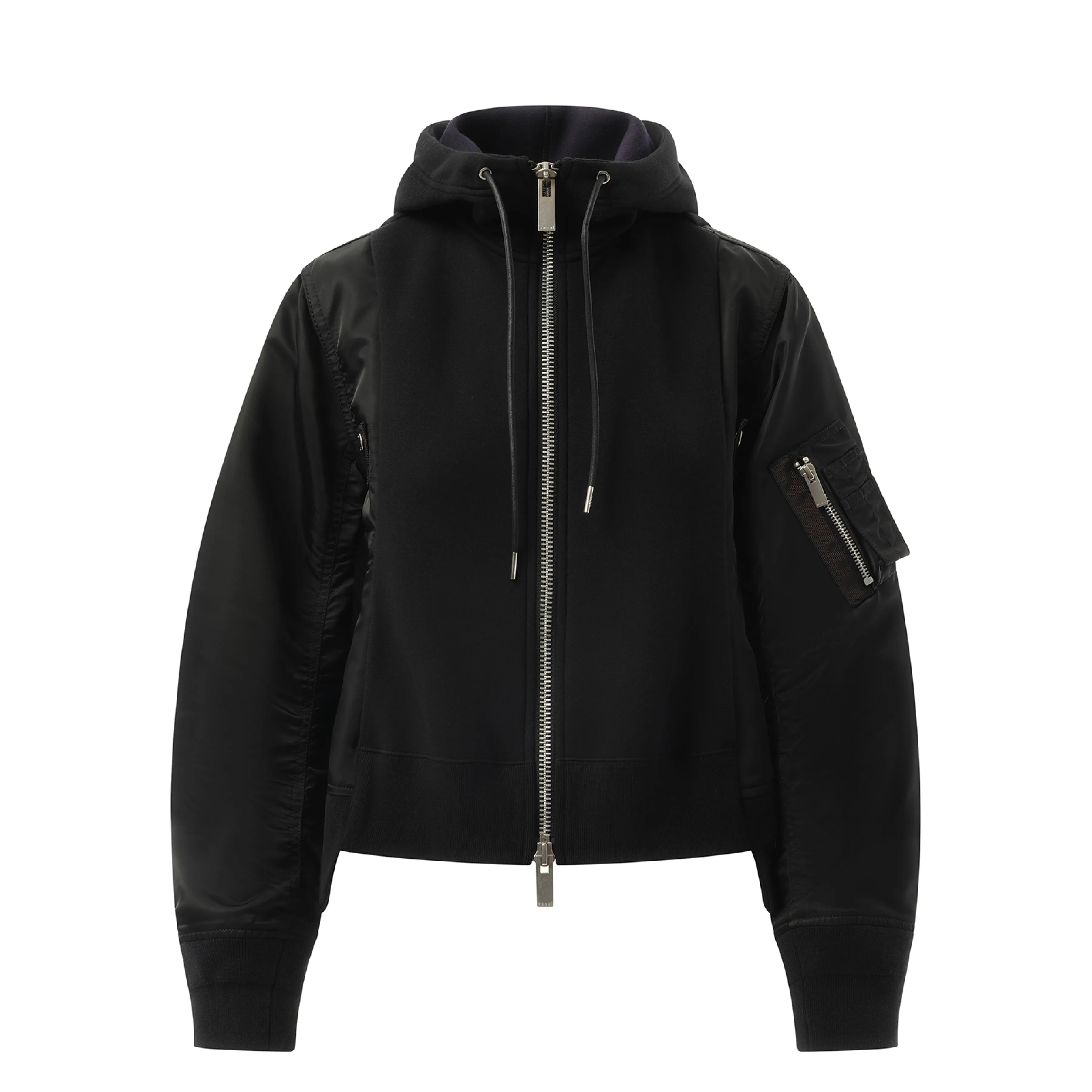 Sponge Sweat Nylon Twill Zip Hoodie in Black sold by MARAIS product image thumbnail 2