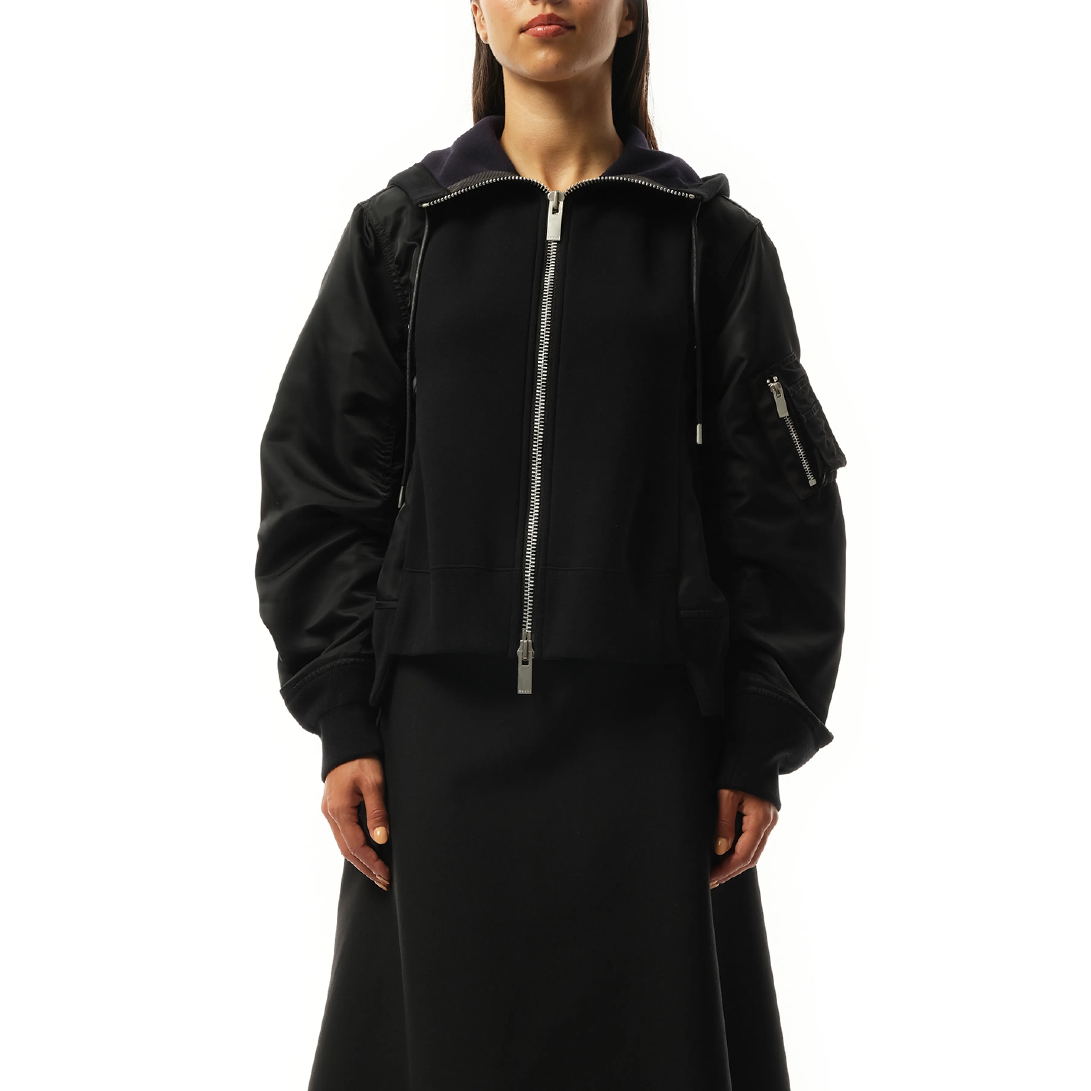 Sponge Sweat Nylon Twill Zip Hoodie in Black sold by MARAIS