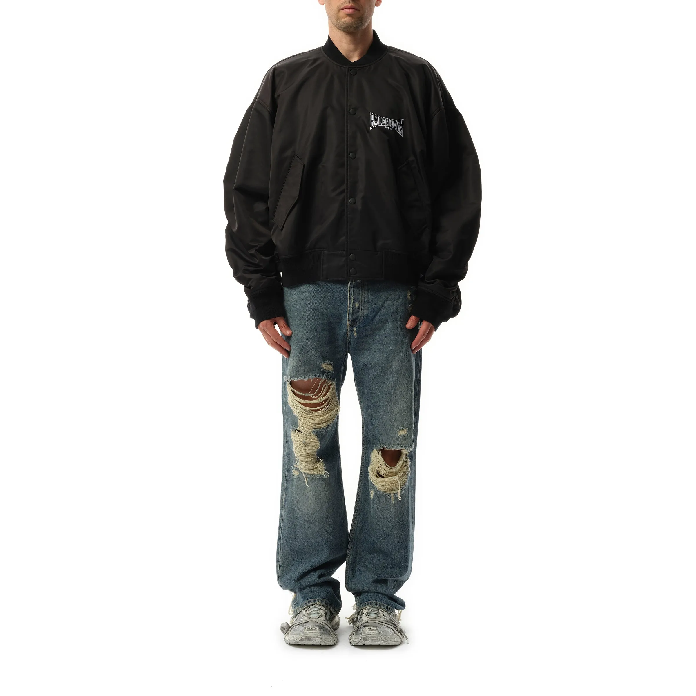 Nylon Bomber Varsity Jacket in Black sold by MARAIS product image thumbnail 4