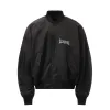 Nylon Bomber Varsity Jacket in Black sold by MARAIS