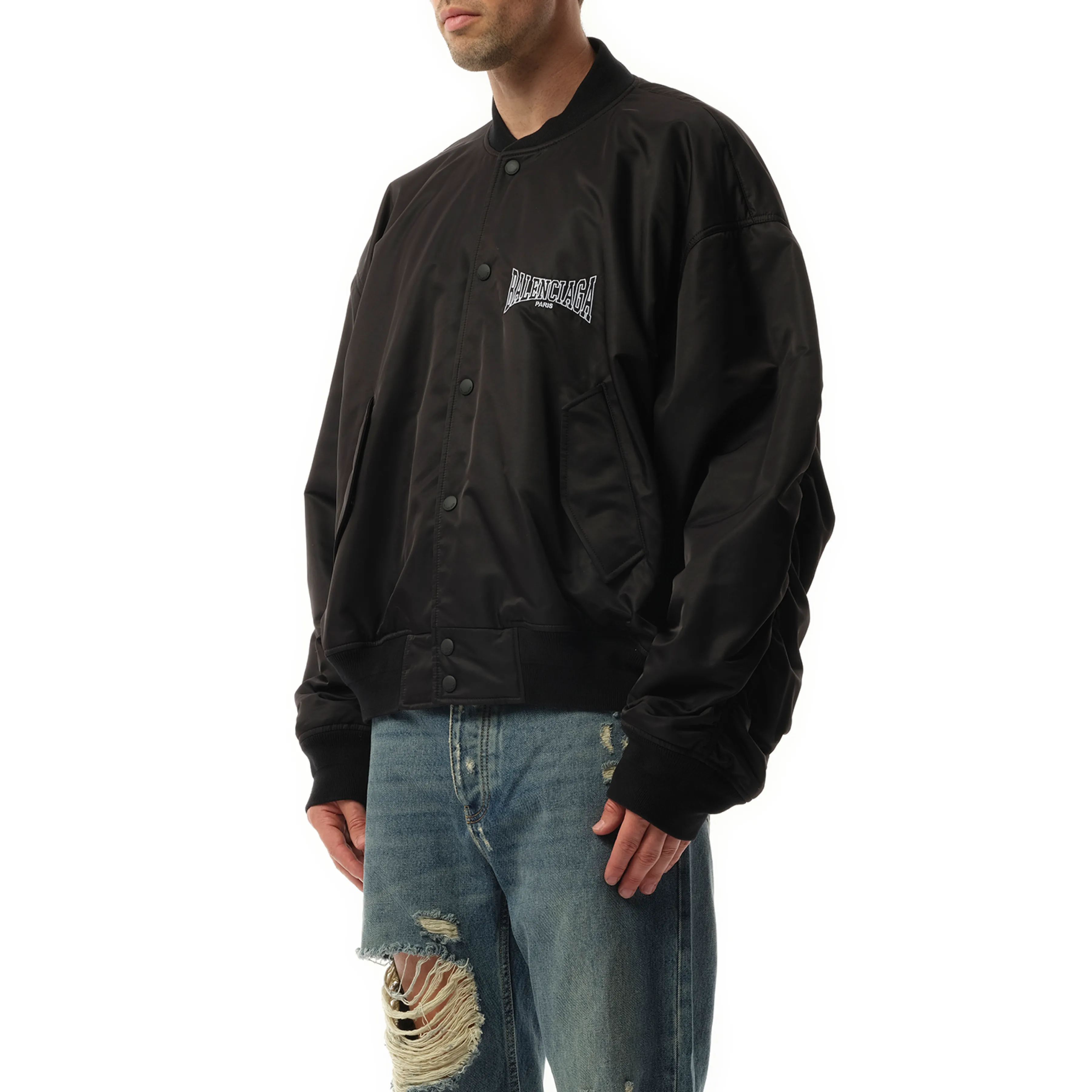 Nylon Bomber Varsity Jacket in Black sold by MARAIS product image thumbnail 5