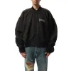 Nylon Bomber Varsity Jacket in Black sold by MARAIS