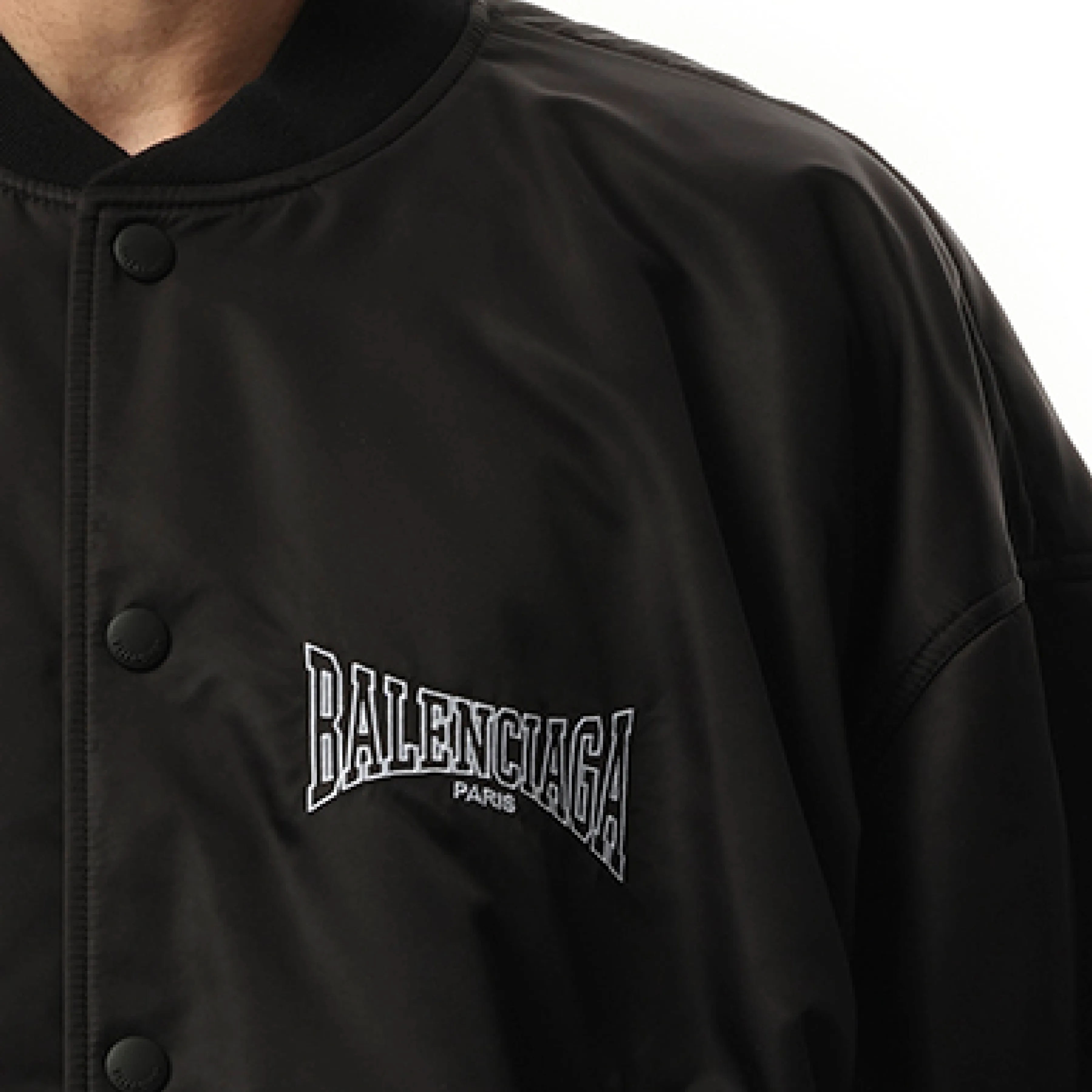 Nylon Bomber Varsity Jacket in Black sold by MARAIS product image thumbnail 3