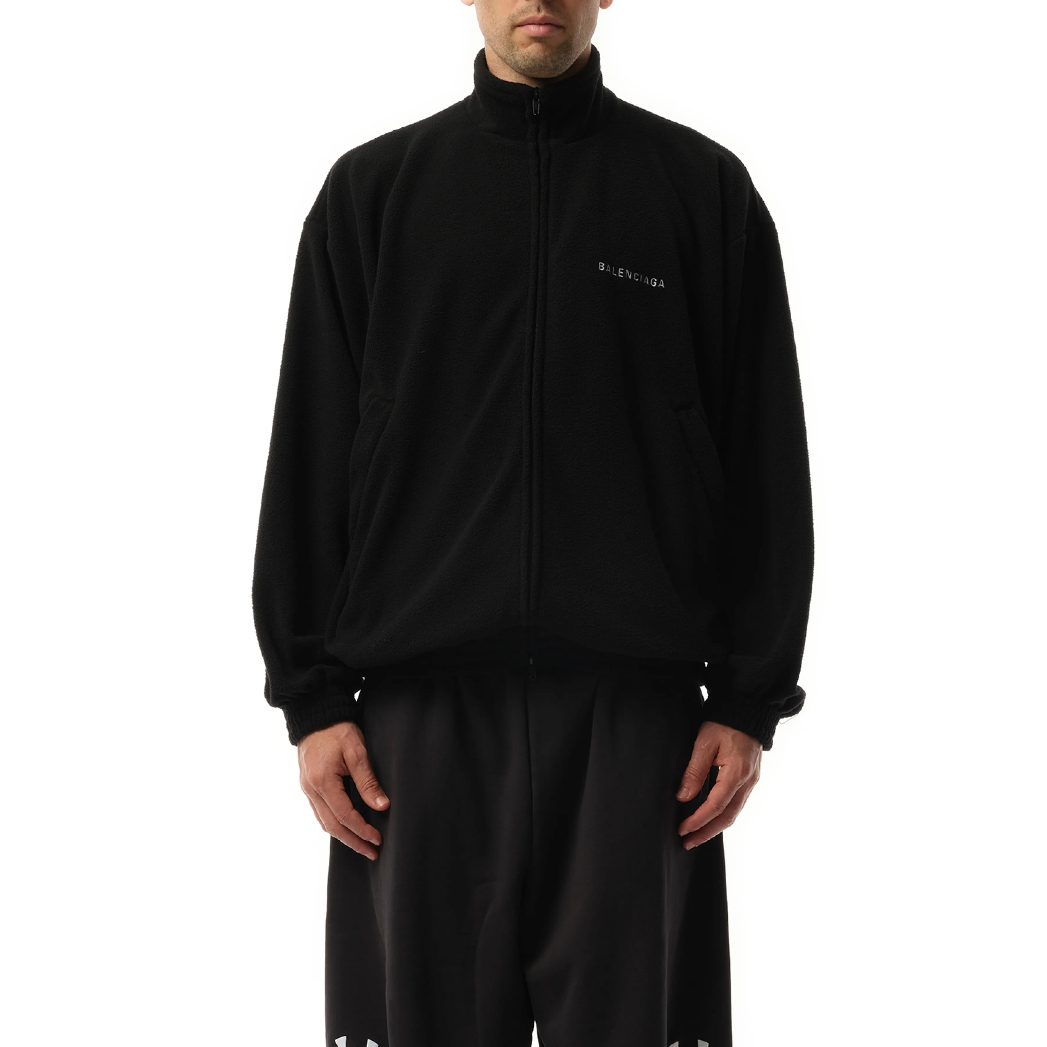 Fleece Zip-Up Jacket in Black/White sold by MARAIS