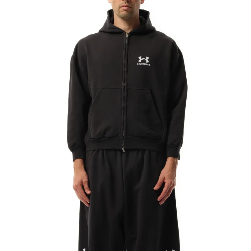 Under Armour Zip-Up Hoodie in Washed Black/White sold by MARAIS