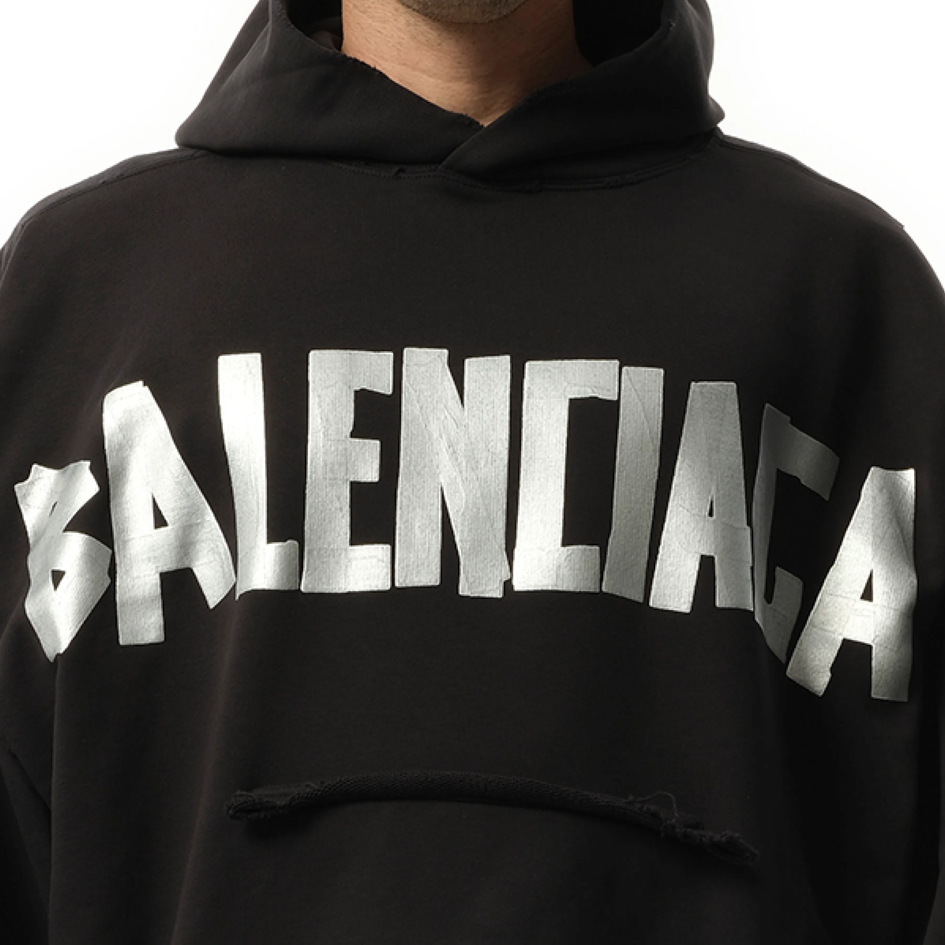 Tape Type Ripped Pocket Hoodie in Faded Black sold by MARAIS product image thumbnail 3