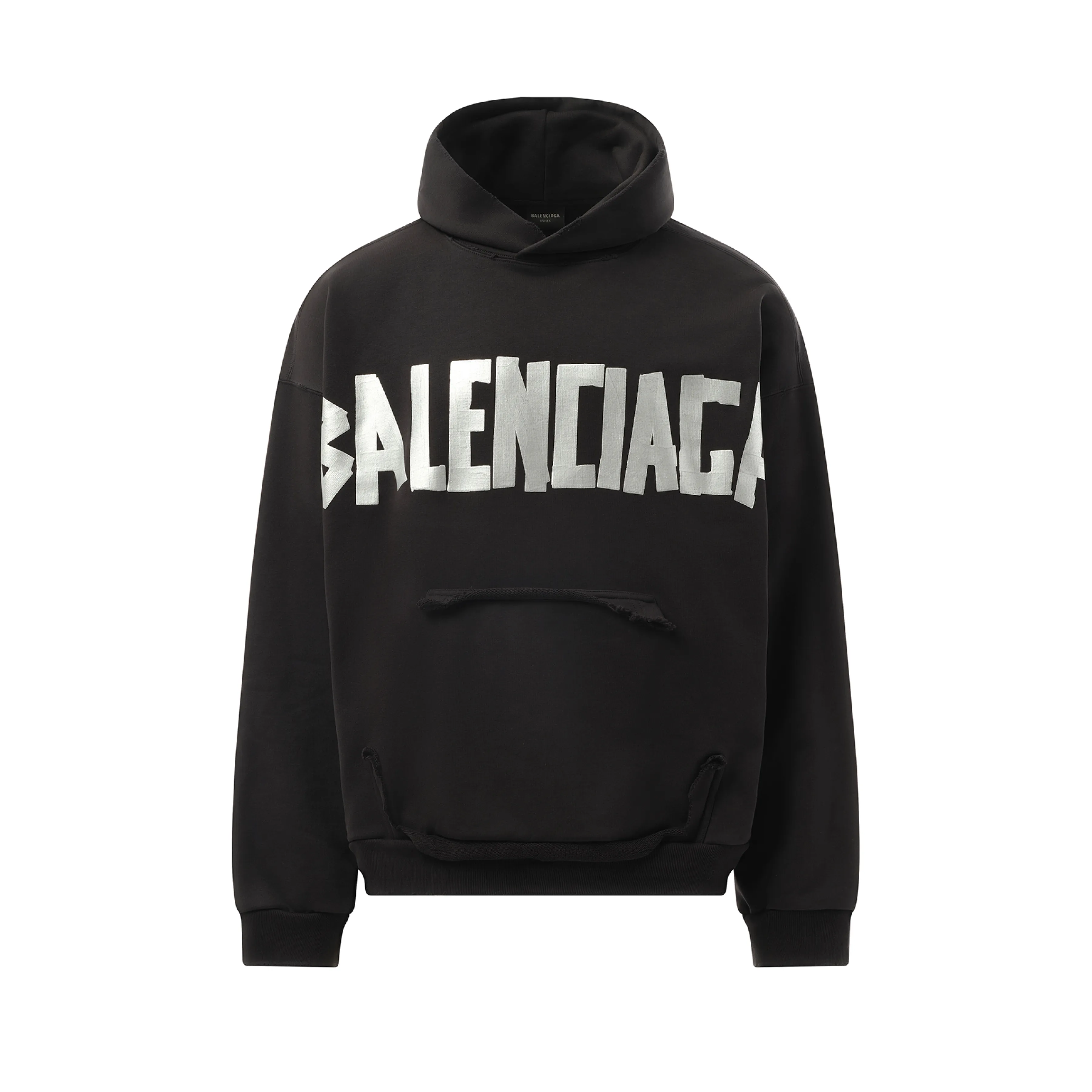 Tape Type Ripped Pocket Hoodie in Faded Black sold by MARAIS product image thumbnail 2