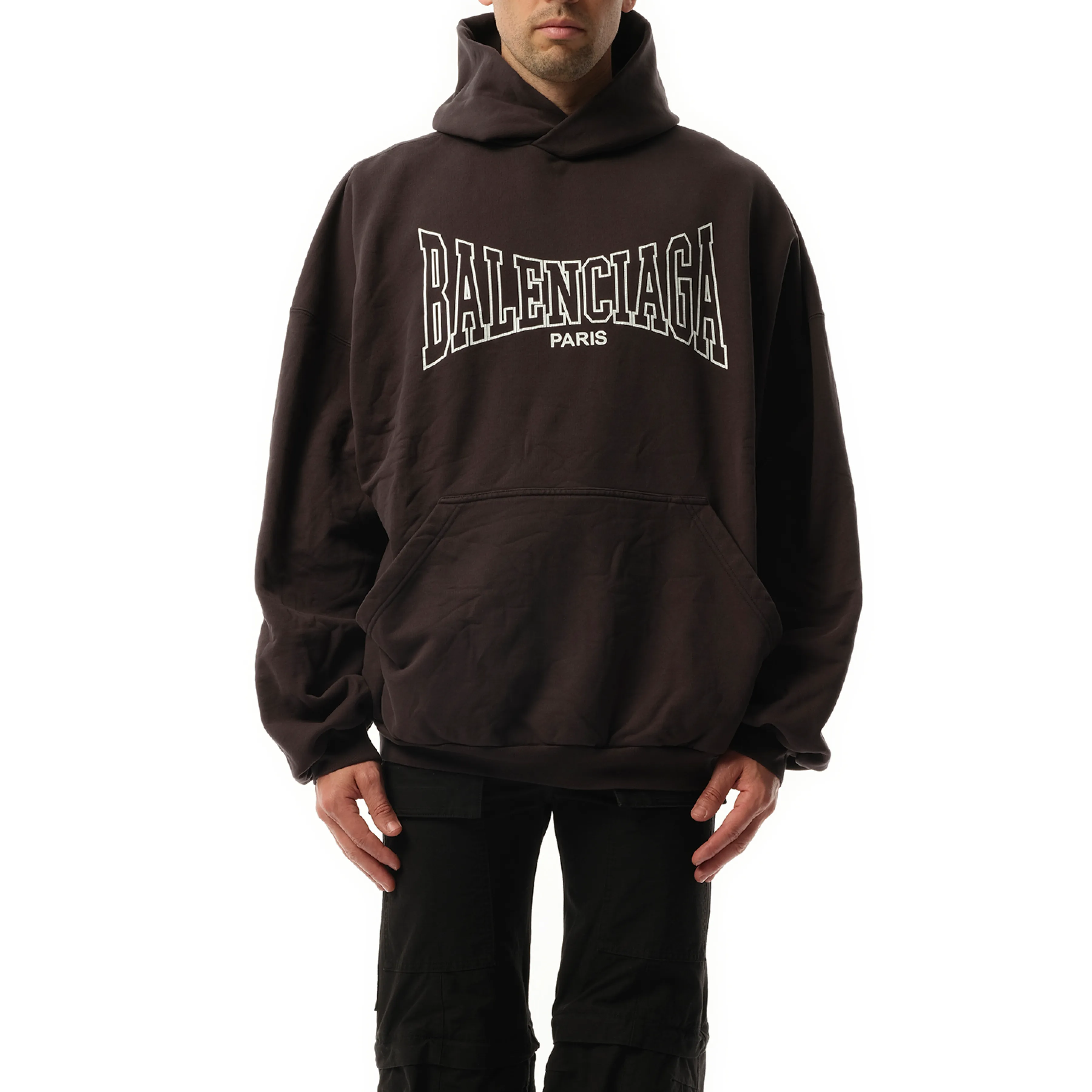 Balenciaga Boxing Large Fit Hoodie in Washed Black sold by MARAIS