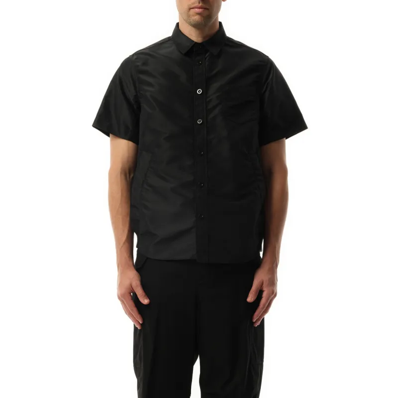 Nylon Twill Short-sleeve Shirt in Black sold by MARAIS