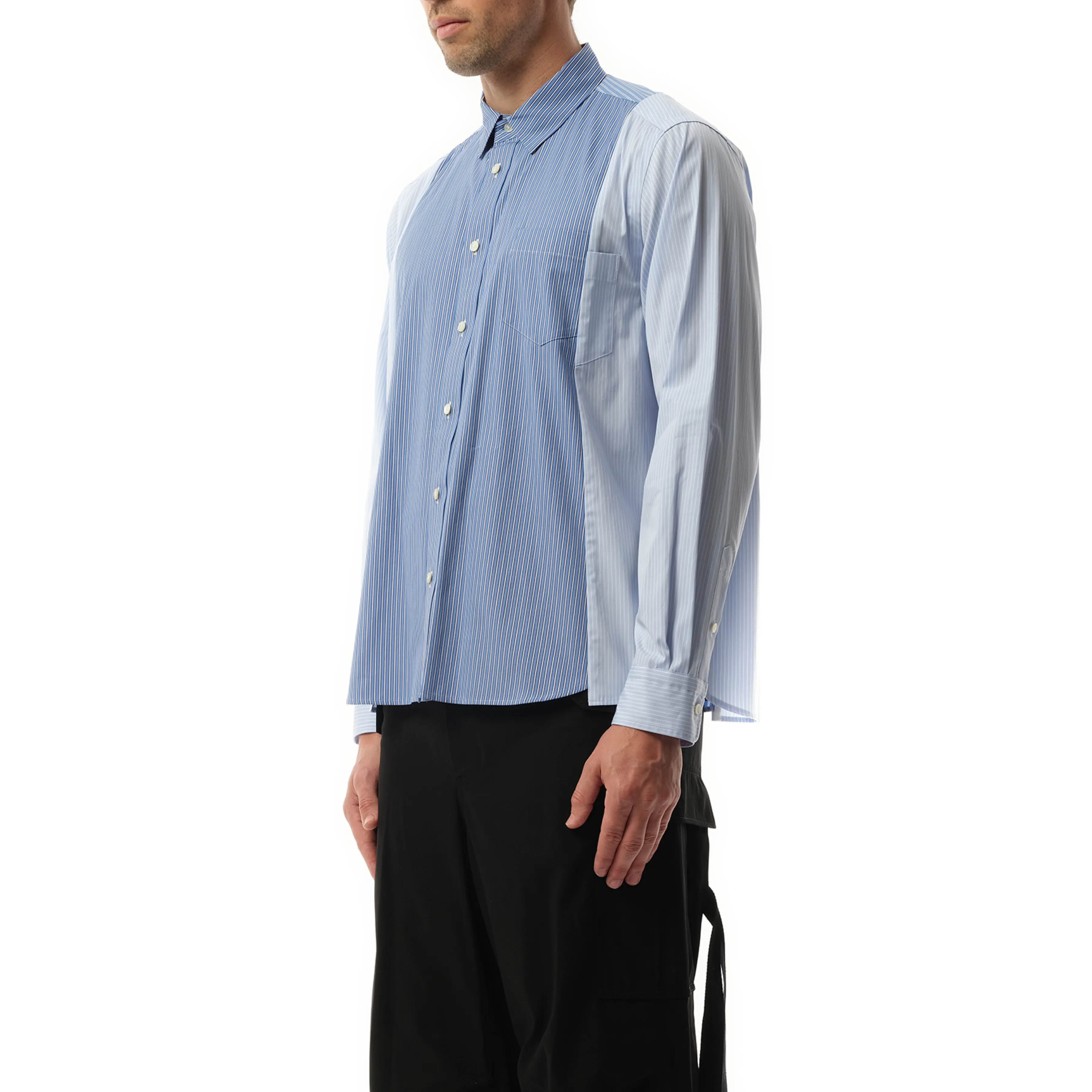 Cotton Poplin Stripe Mix Shirt in Blue sold by MARAIS product image thumbnail 5