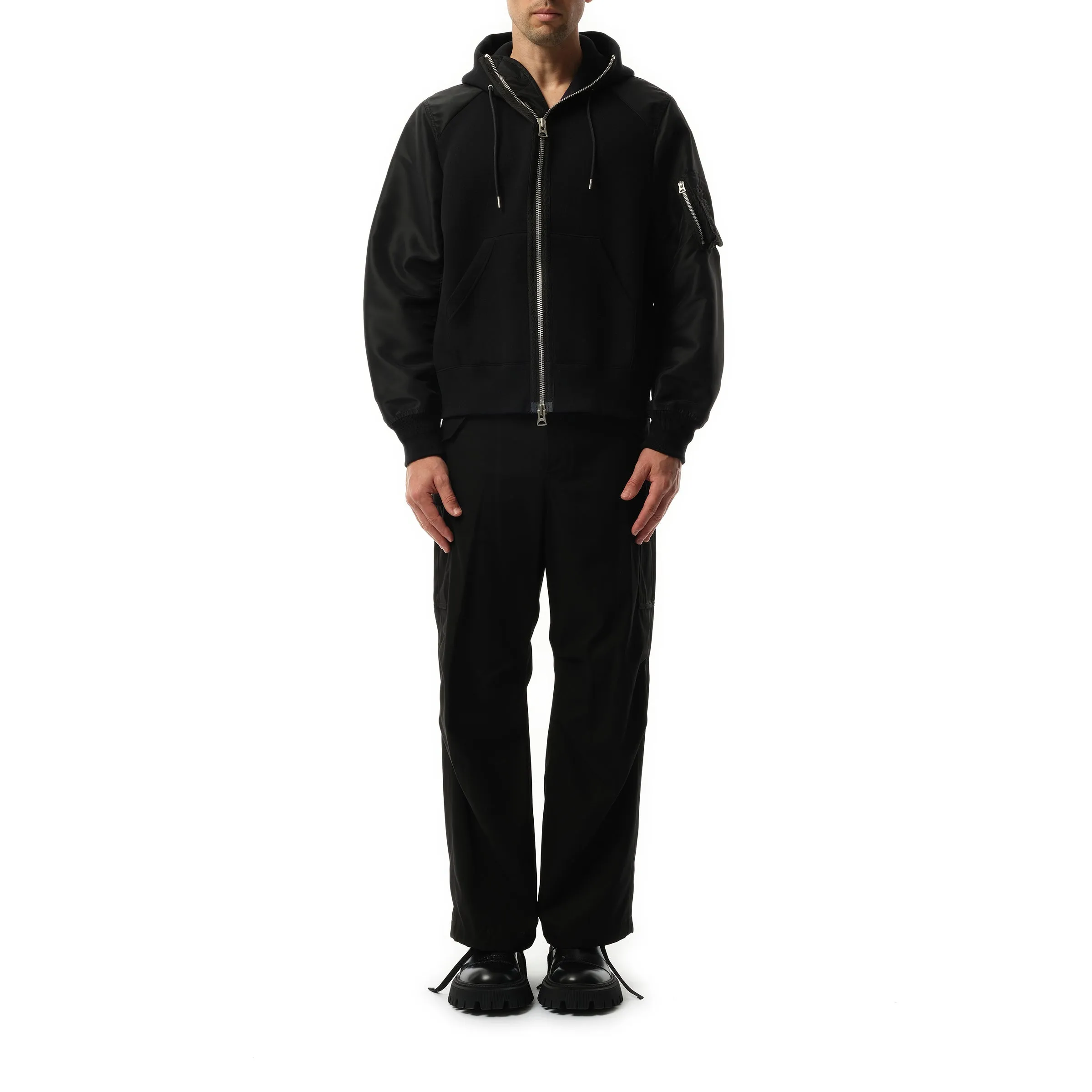 Sponge Sweat Nylon Zip Hoodie in Black sold by MARAIS product image thumbnail 4
