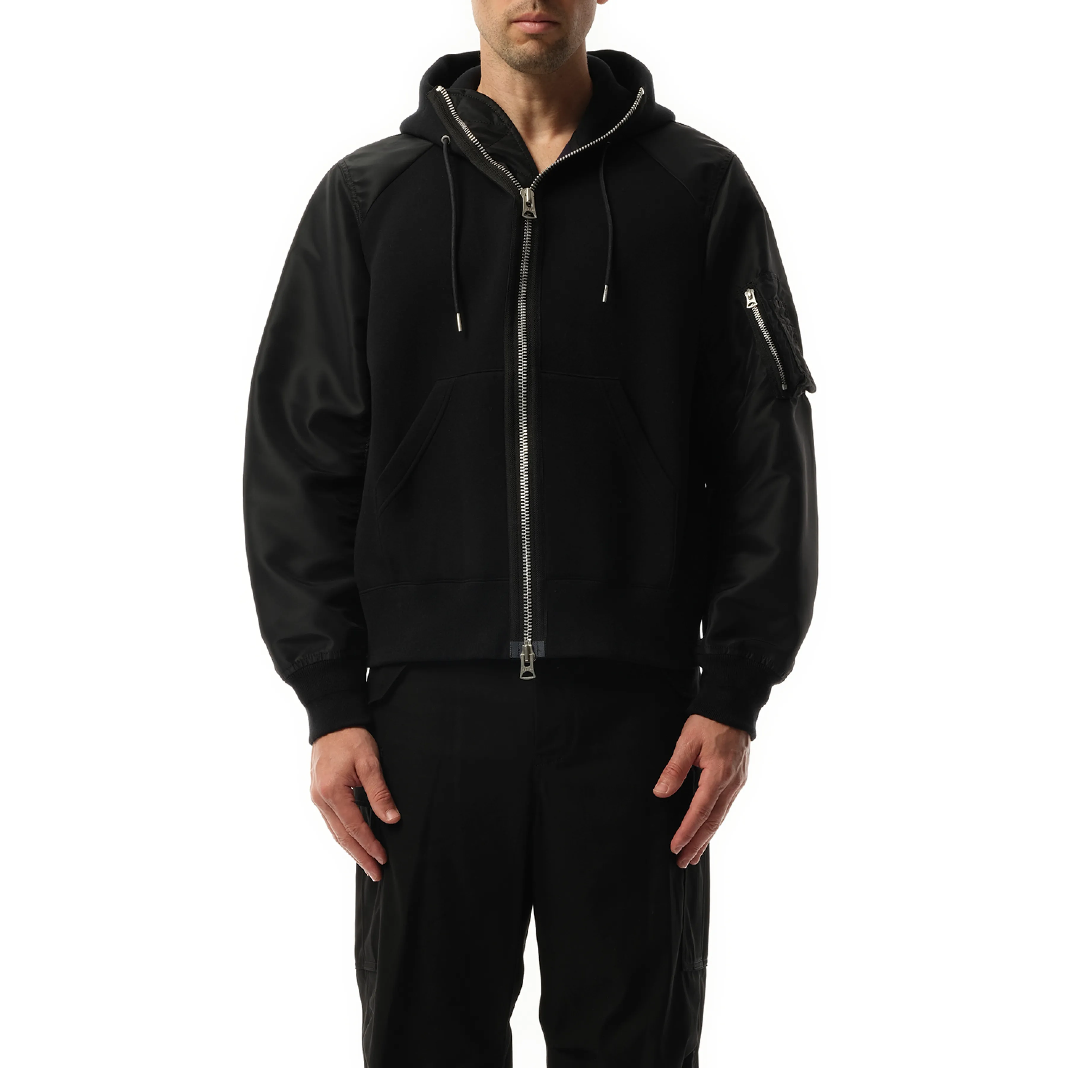 Sponge Sweat Nylon Zip Hoodie in Black sold by MARAIS