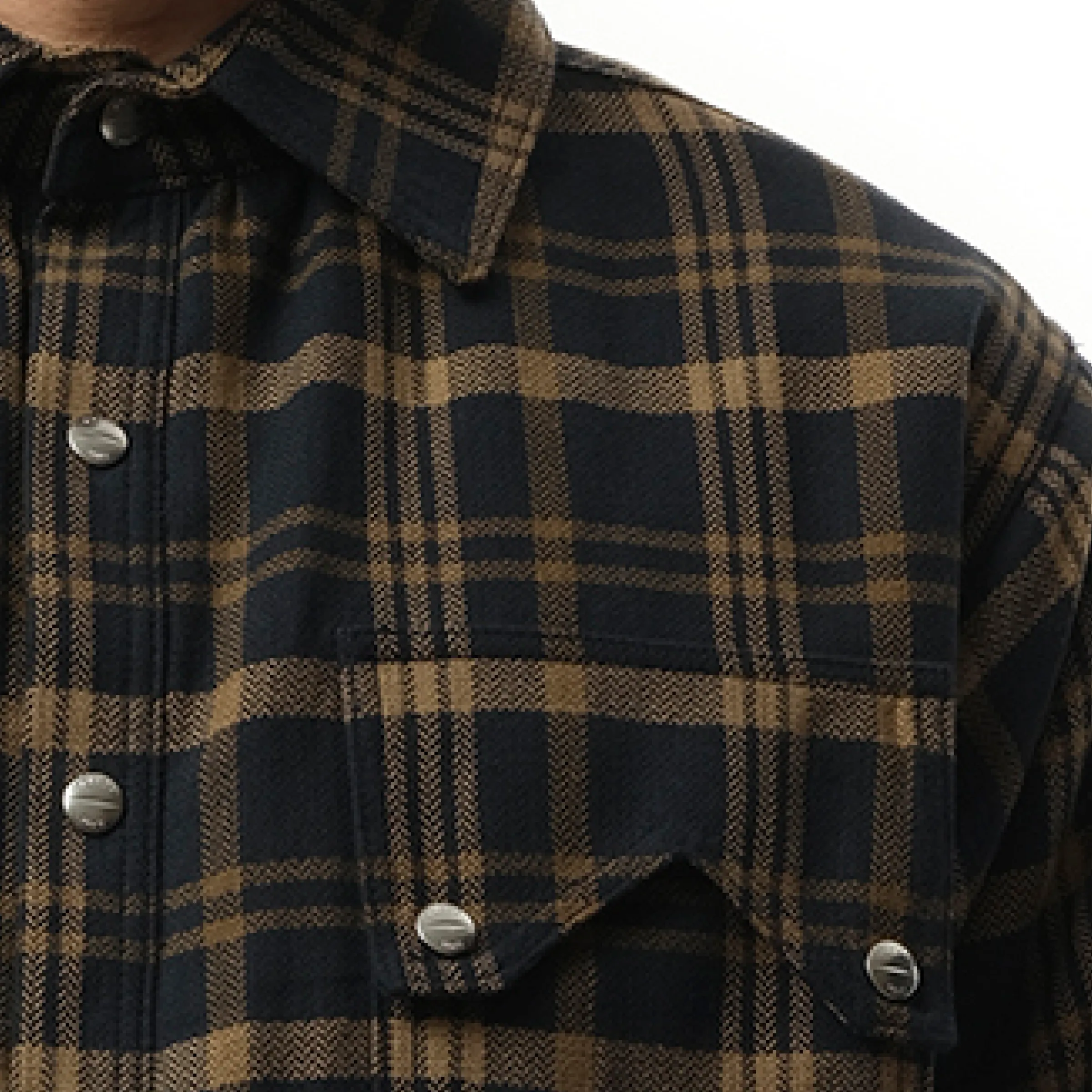Flannel Sherpa Overshirt in Brown/Black sold by MARAIS product image thumbnail 3